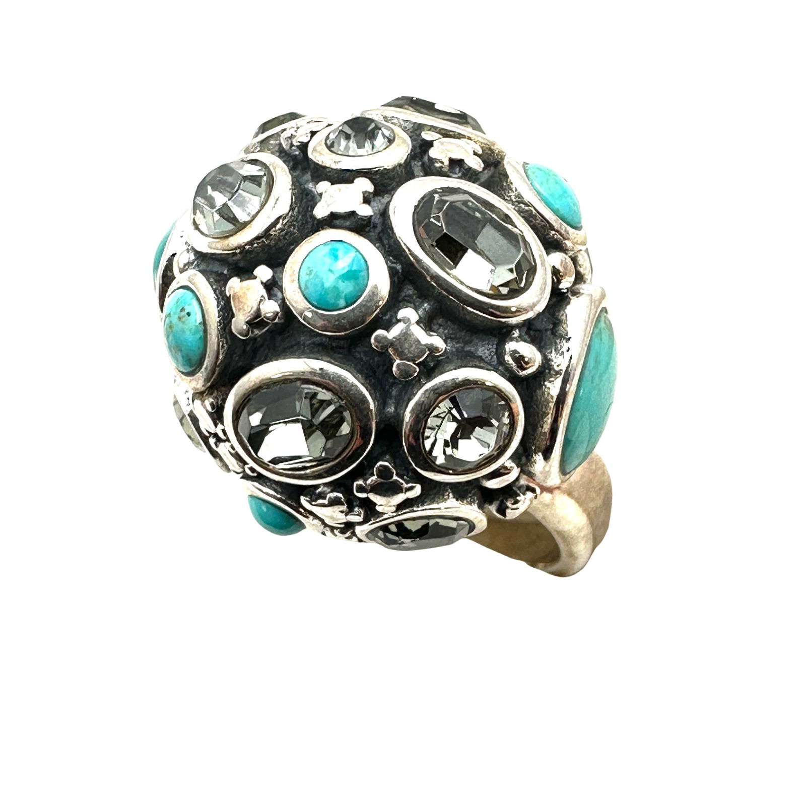 Barse Turquoise Crystal Sterling Silver Domed Statement Ring Size 10 Heavy Quality 21 Grams (1 of 2)