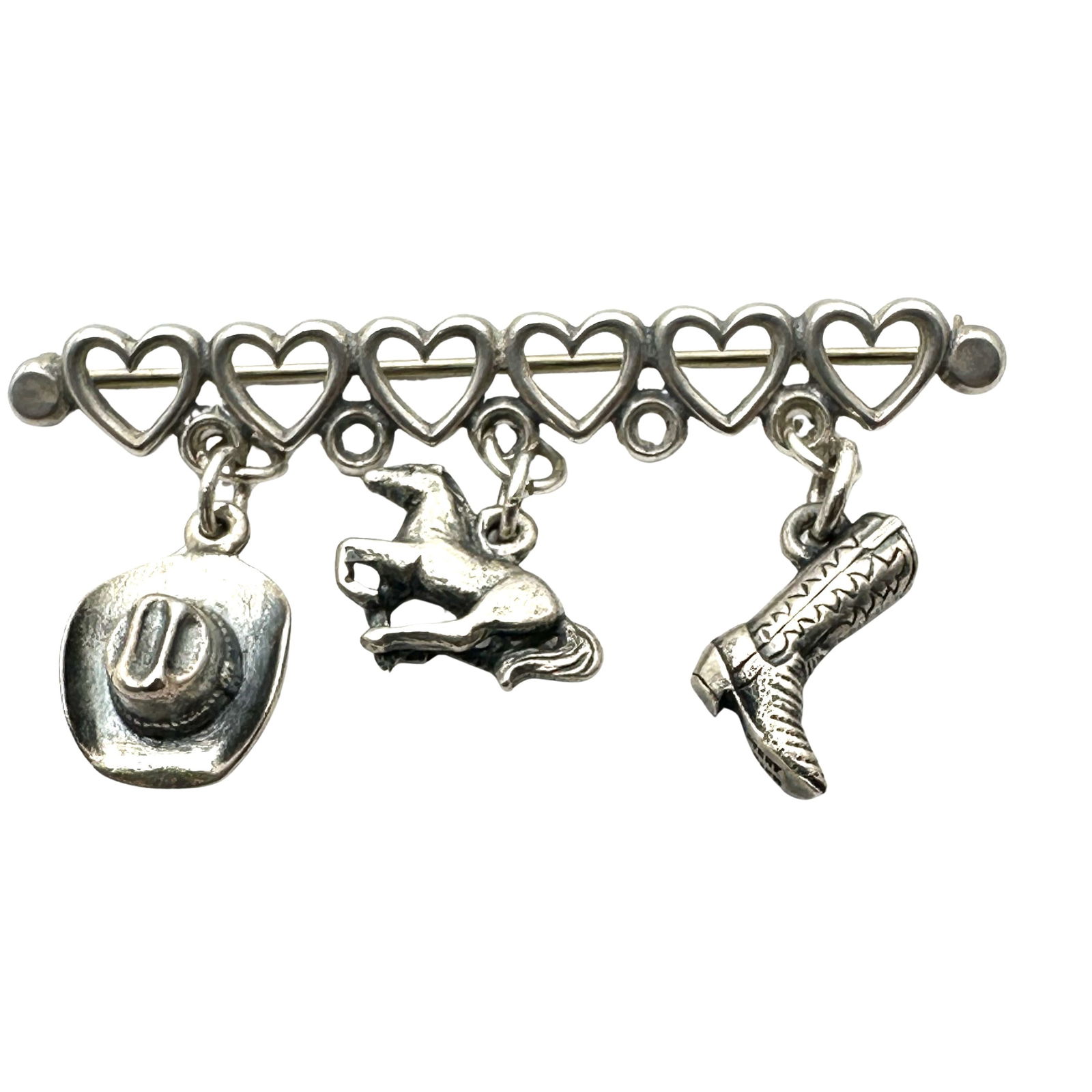 James Avery Sterling Silver Brooch Pin Charms Horse Cowboy Cowgirl Hat Boots 2 Inch (1 of 2)