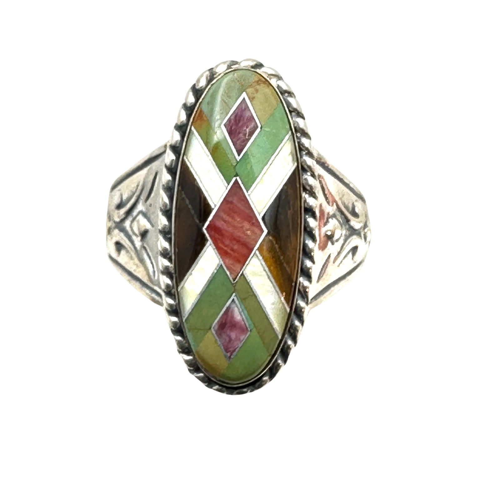Vintage Carolyn Pollack Mosaic Inlay Gemstone Sterling Silver Ring Size 8 (1 of 2)