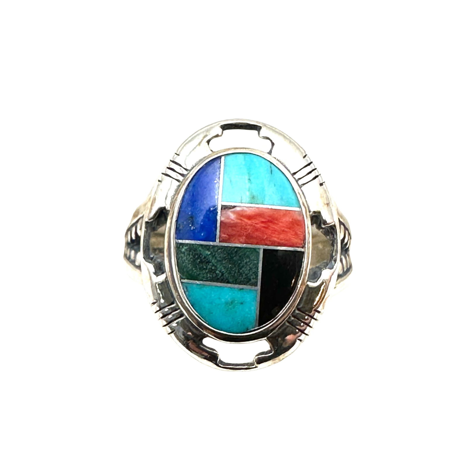 American Southwest Carolyn Pollack Inlay Gemstone Mosaic Sterling Silver Ring Size 8 (1 of 2)