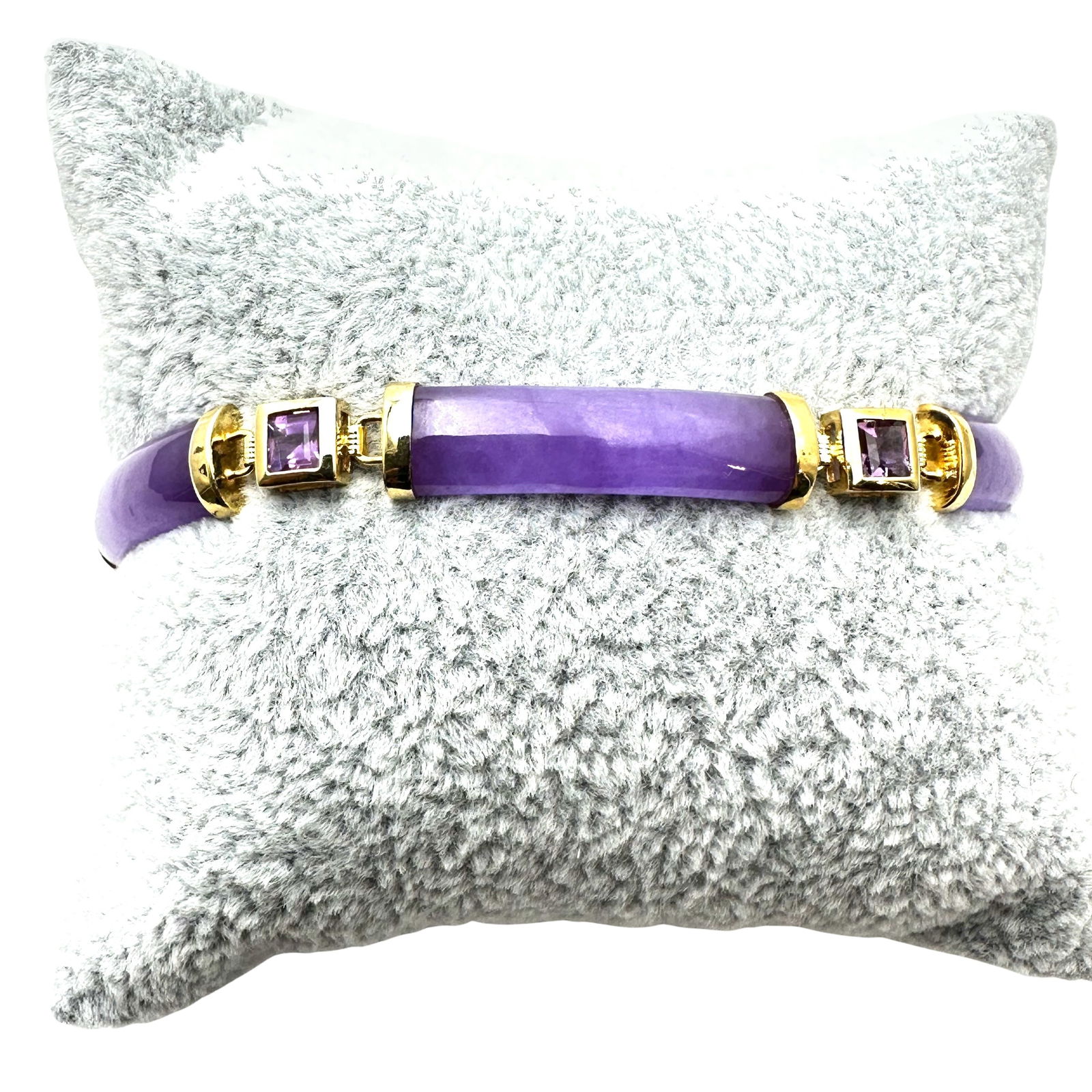 Purple Jade Amethyst Gold Over Sterling Silver Chinese Bracelet 7 Inch Length (1 of 2)