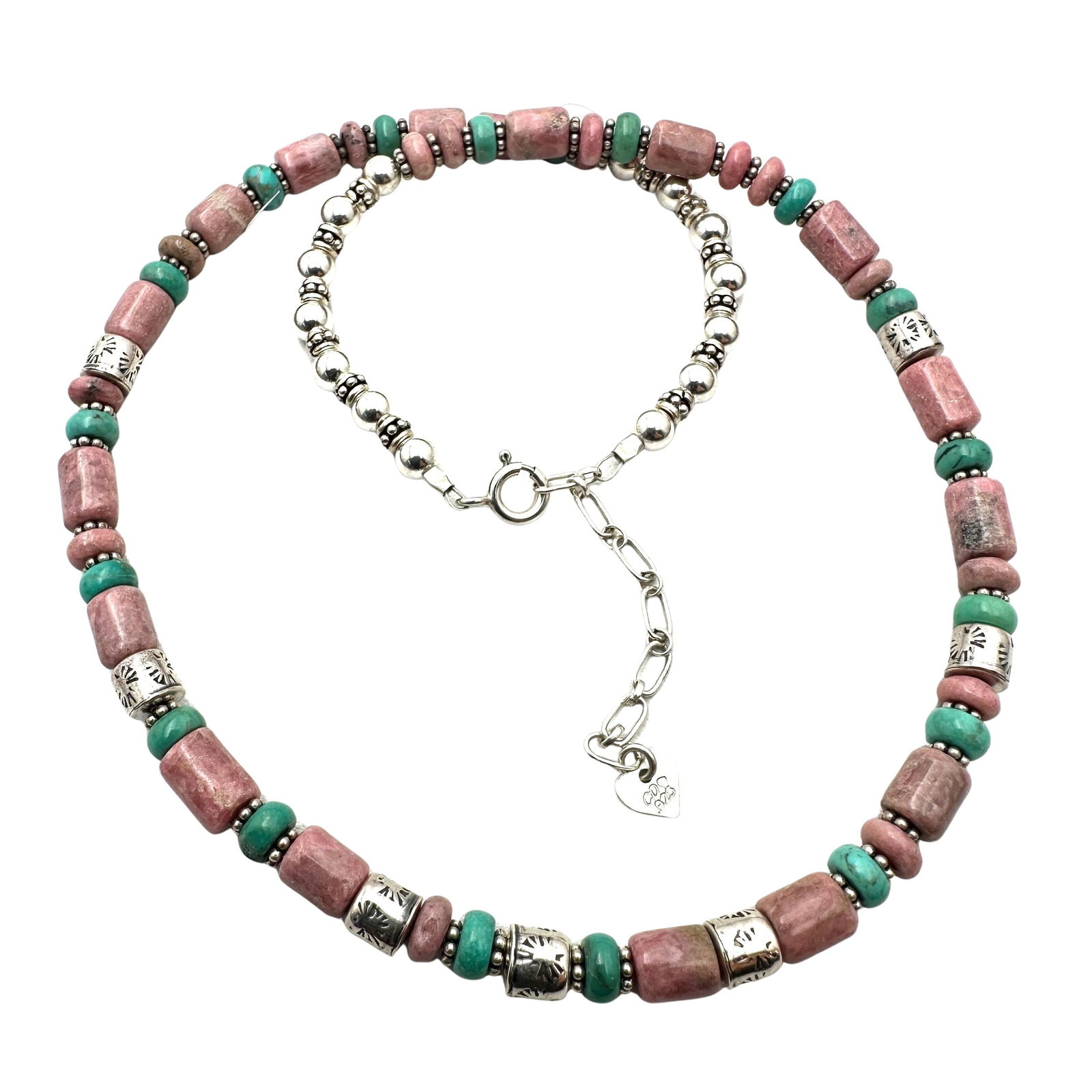 Carolyn Pollack American Southwest Rose Quartz Turquoise Sterling Silver Bead Necklace 16 to 18 Inch (1 of 2)