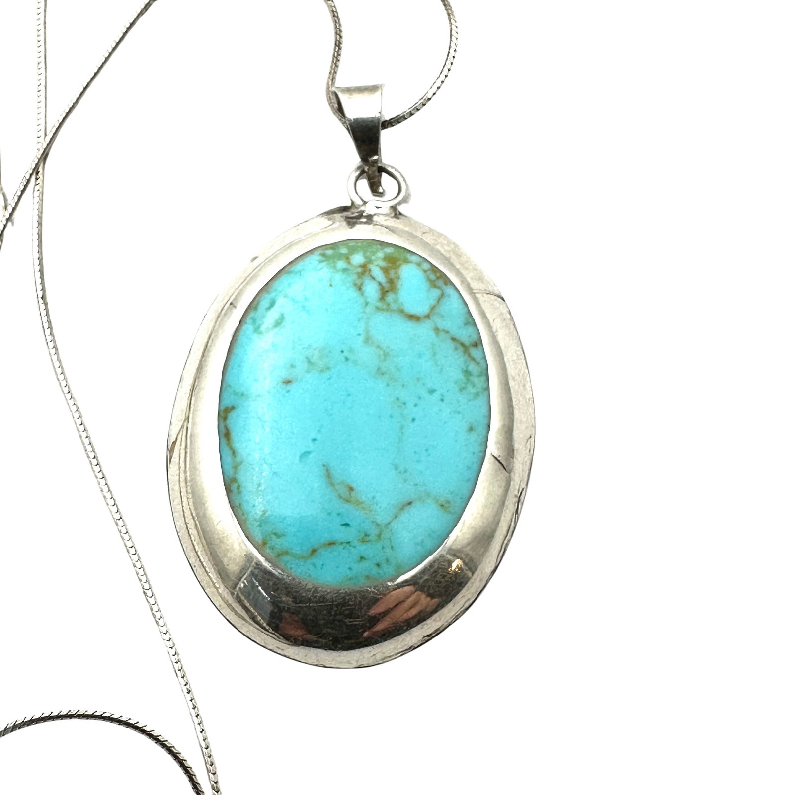 Mexico Turquoise Sterling Silver Pendant Necklace 22 Inch Chain: Mexico Turquoise Sterling Silver Pendant Necklace 22 Inch Chain