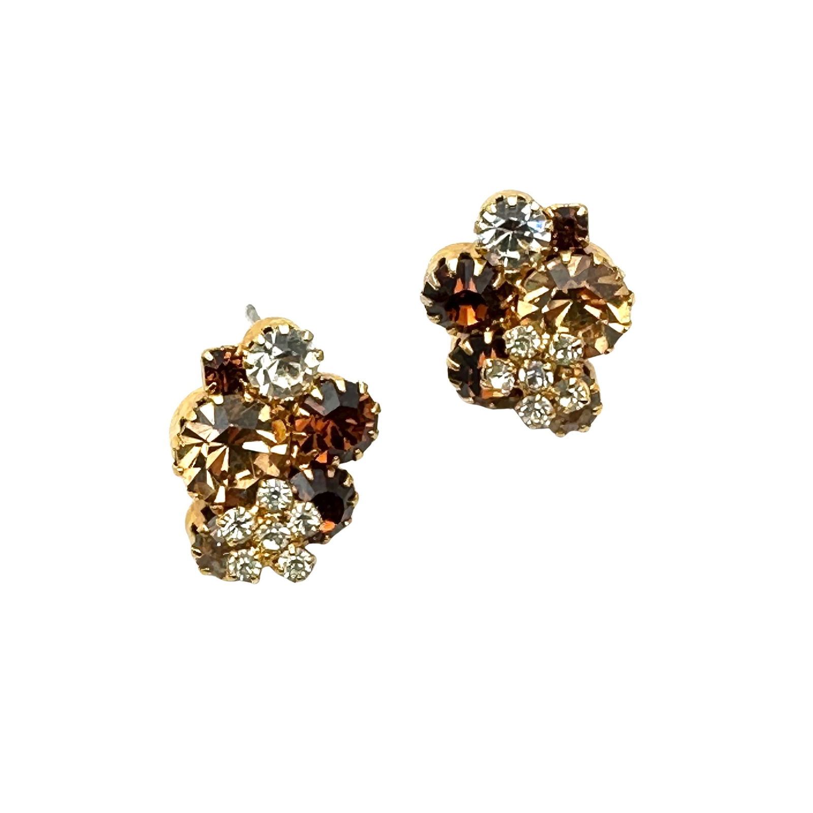 Vintage High End Amber Brown Glass Rhinestone Gold Tone Clip Earrings 3/4 Inch: Vintage High End Amber Brown Glass Rhinestone Gold Tone Clip Earrings 3/4 Inch