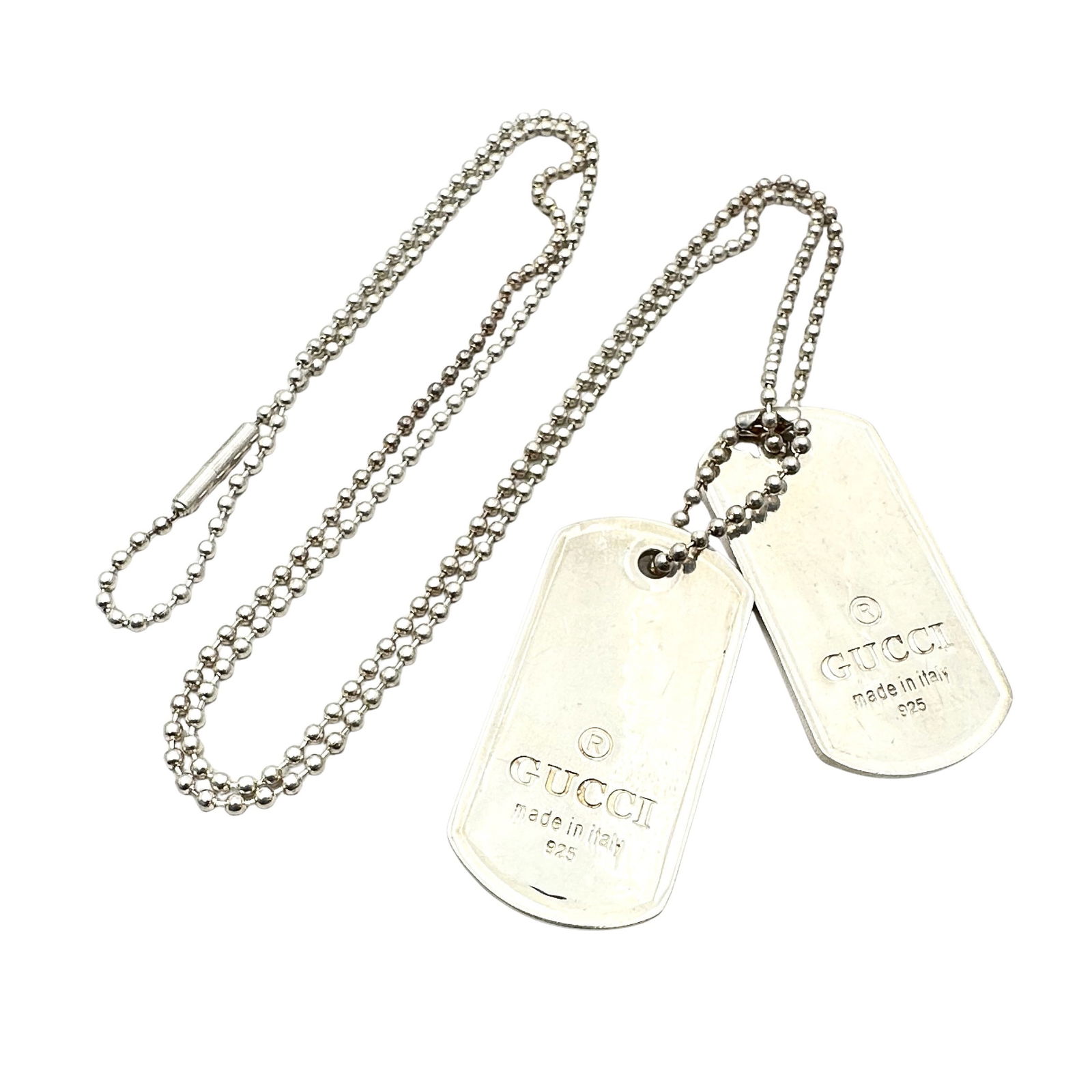 Gucci Sterling Silver Dog Tags Pendant Necklace 30 Inch Chain 48 Grams (1 of 2)
