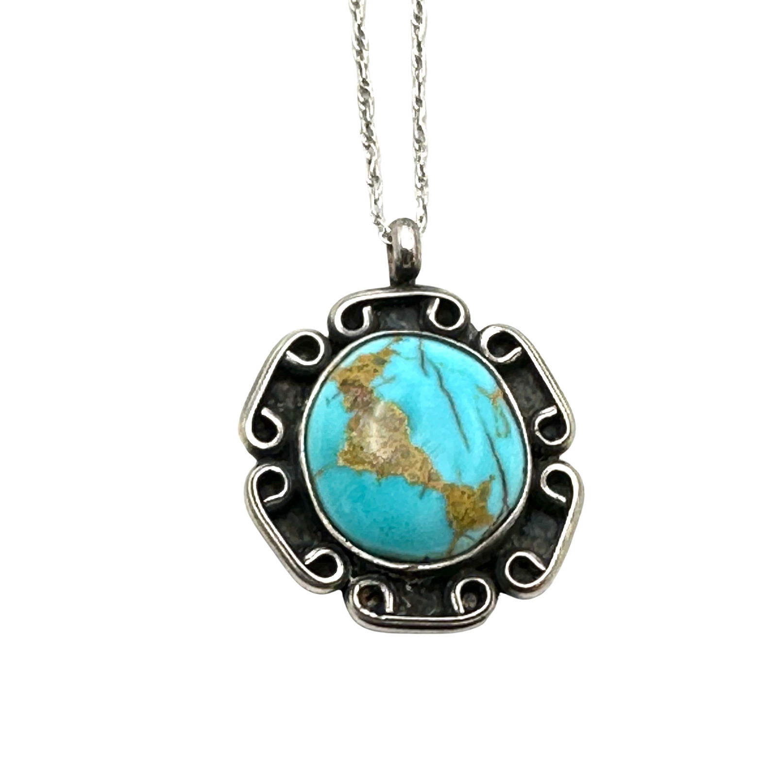 American Southwest Turquoise Sterling Silver Pendant Necklace 18 Inch Chain Weight 5 Grams (1 of 2)