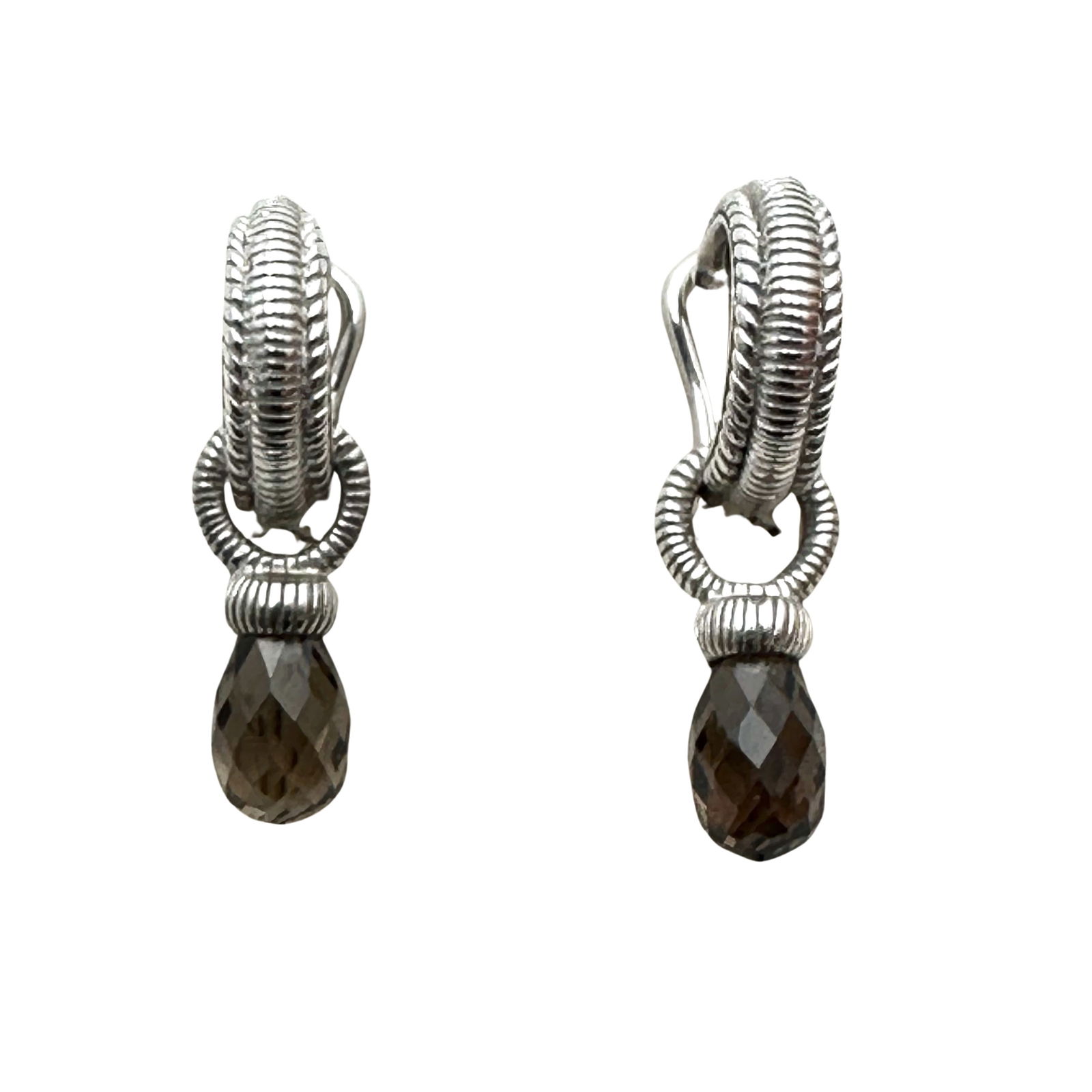 Judith Ripka Smoky Topaz Briolette Sterling Silver Pierced Earrings 1 Inch Length: Judith Ripka Smoky Topaz Briolette Sterling Silver Pierced Earrings 1 Inch Length
