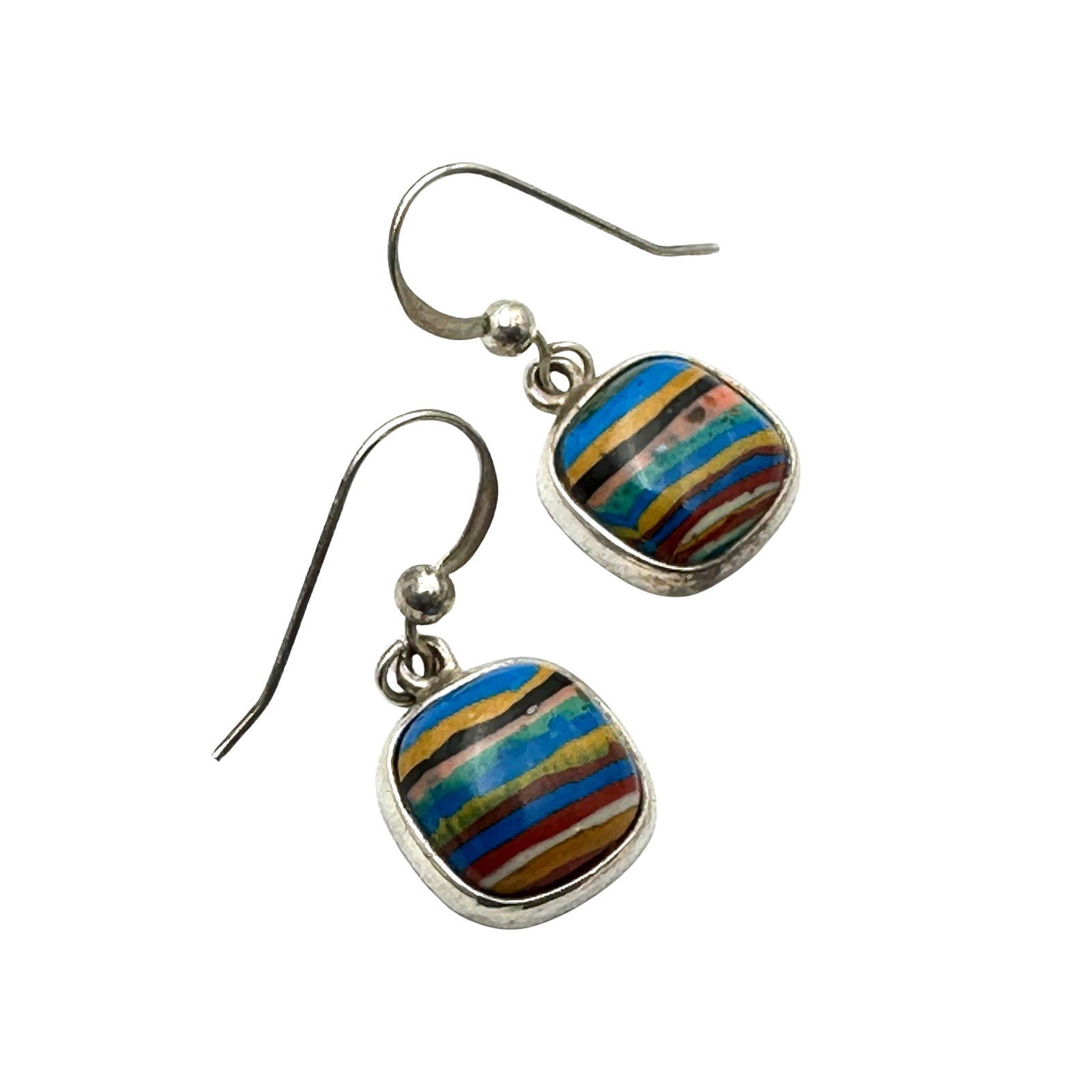 Jay King Rainbow Calsilica Gemstone Sterling Silver Pierced Earrings 1 Inch: Jay King Rainbow Calsilica Gemstone Sterling Silver Pierced Earrings 1 Inch