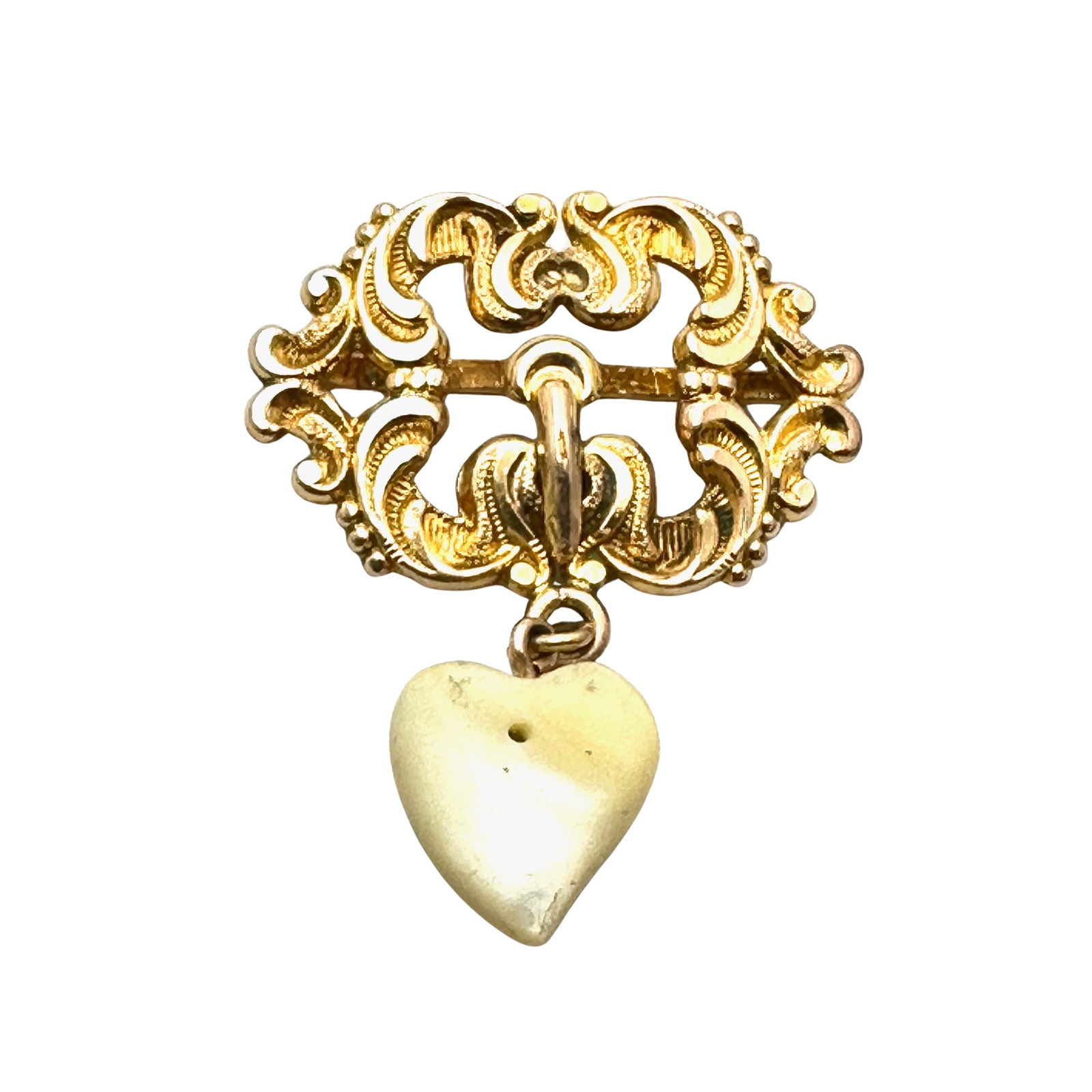 Antique Victorian Gold Filled Slide with Carved Pearl Heart 1.5 Inch: Antique Victorian Gold Filled Slide with Carved Pearl Heart 1.5 Inch
