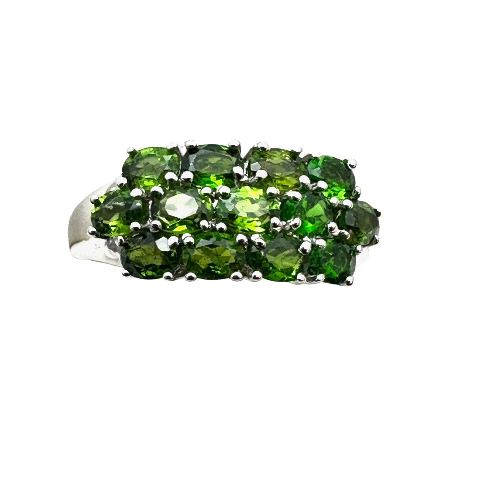 Chrome Diopside Green Gemstone Cluster Ring Sterling Silver Size 8. Unworn Condition Estate (1 of 2)