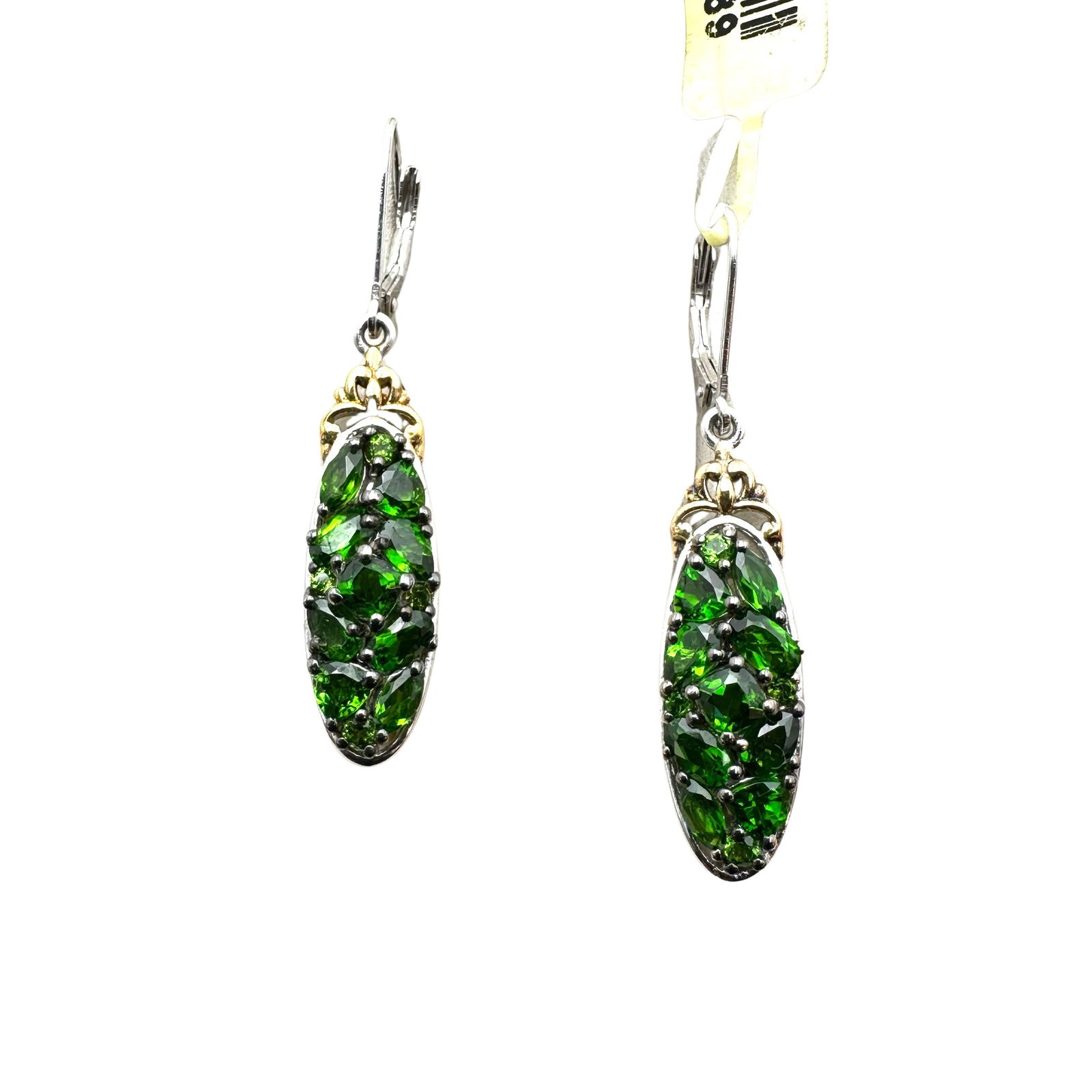 Chuck Clemency Chrome Diopside Green Gemstone Sterling Silver Pierced Earrings 2 Inch Length (1 of 3)
