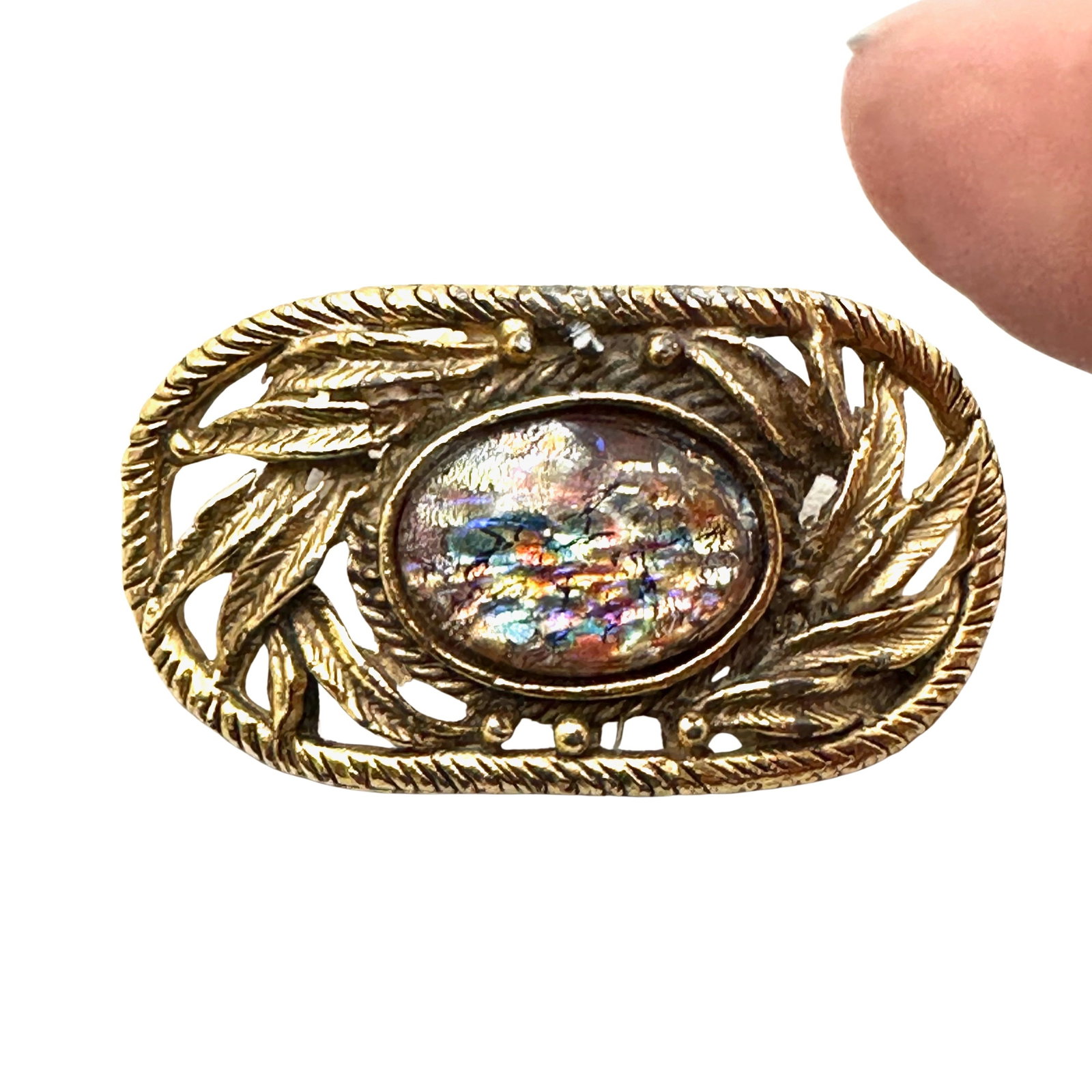 Vintage Musi Dragons Breath Glass Stone Gold Tone Brooch Pin 1.5 Inch: Vintage Musi Dragons Breath Glass Stone Gold Tone Brooch Pin 1.5 Inch