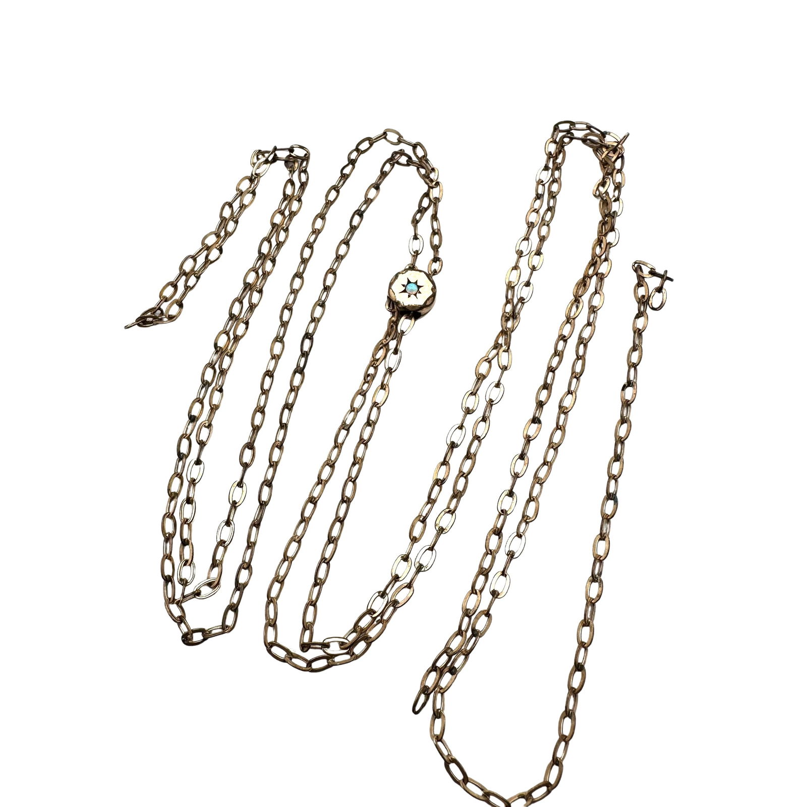Antique Victorian Gold Filled Opal Slide On Long Chain for Watch Missing Clip or Hook: Antique Victorian Gold Filled Opal Slide On Long Chain for Watch Missing Clip or Hook