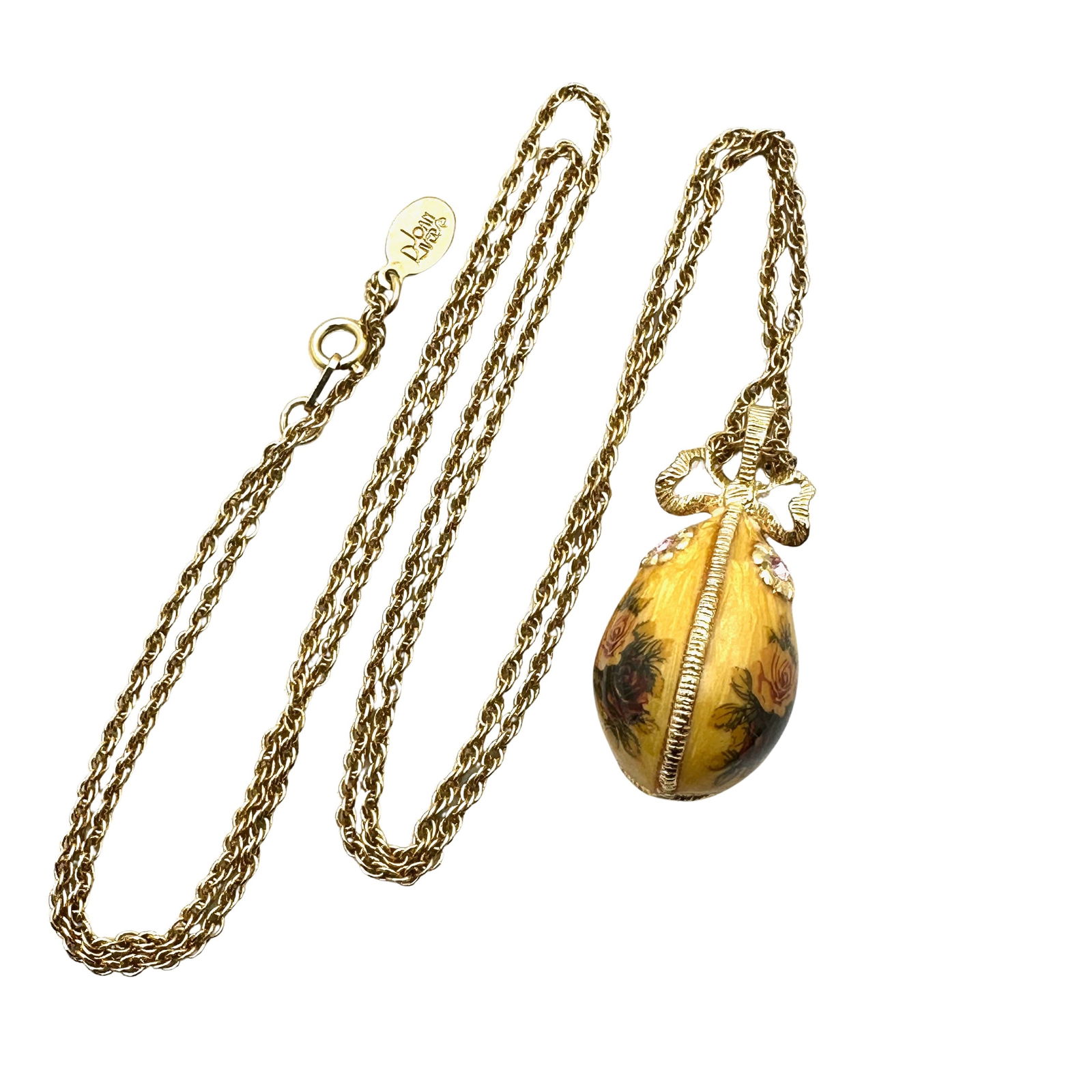 Vintage Joan Rivers Enamel Crystal Egg Pendant Gold Tone Necklace 24 Inch Chain (1 of 2)
