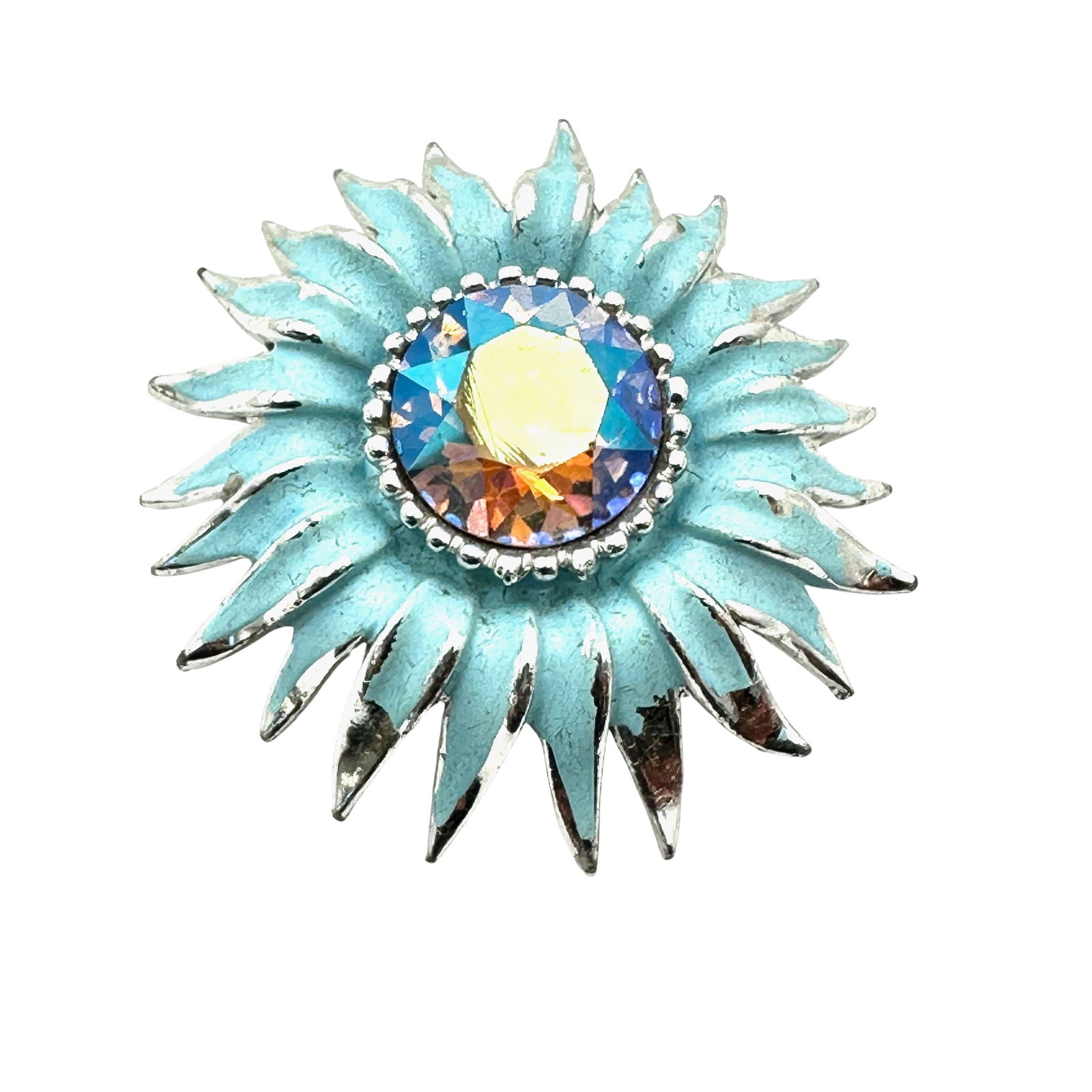 Vintage Weiss Blue Enamel Glass Rhinestone Silver Tone Flower Brooch Pin 1.5 Inch (1 of 2)