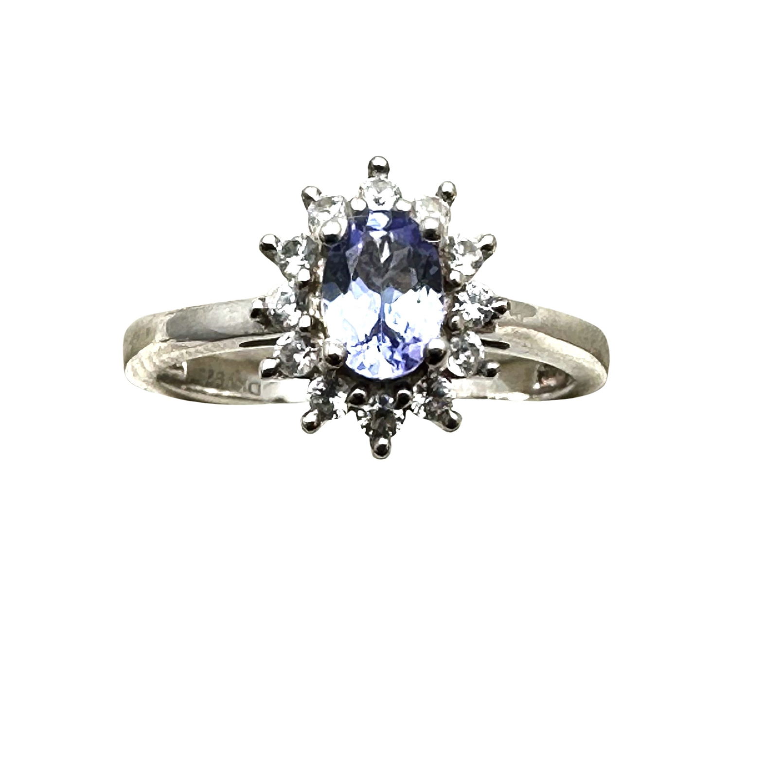 Tanzanite & White Zirconia Sterling Silver Ring Size 8 Unworn Condition Estate: Tanzanite & White Zirconia Sterling Silver Ring Size 8 Unworn Condition Estate