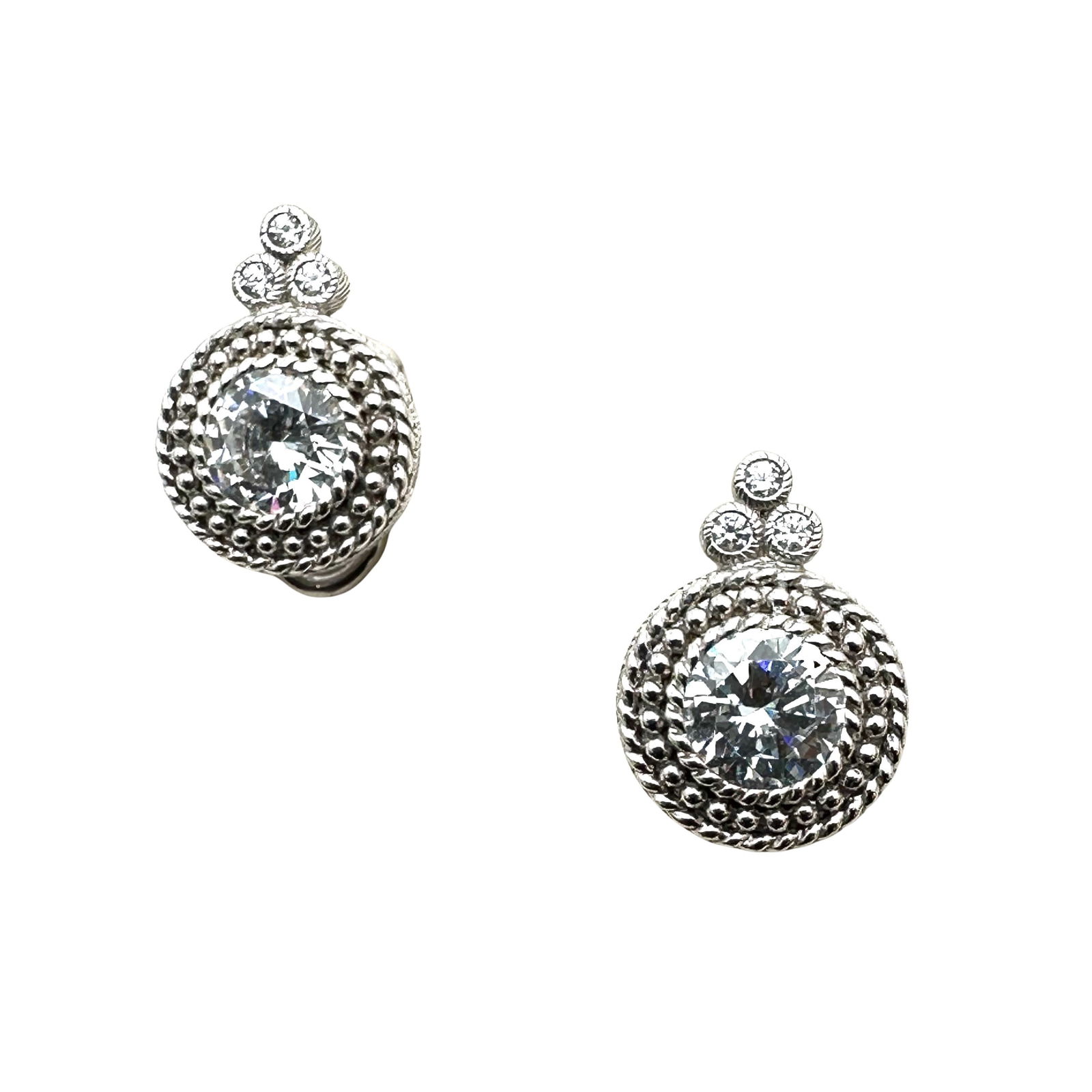 Judith Ripka Clear Crystal Sterling Silver Lever Back Pierced Earrings 3/4 Inch (1 of 2)