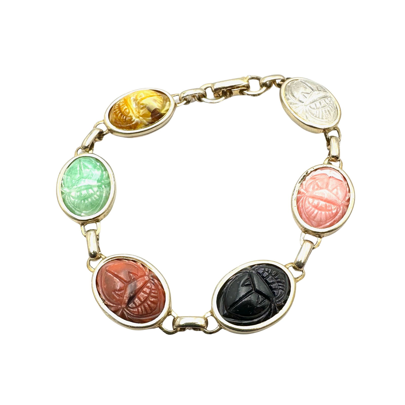 Vintage Multicolor Lucite Scarab Gold Tone Bracelet 7.5 Inch (1 of 2)