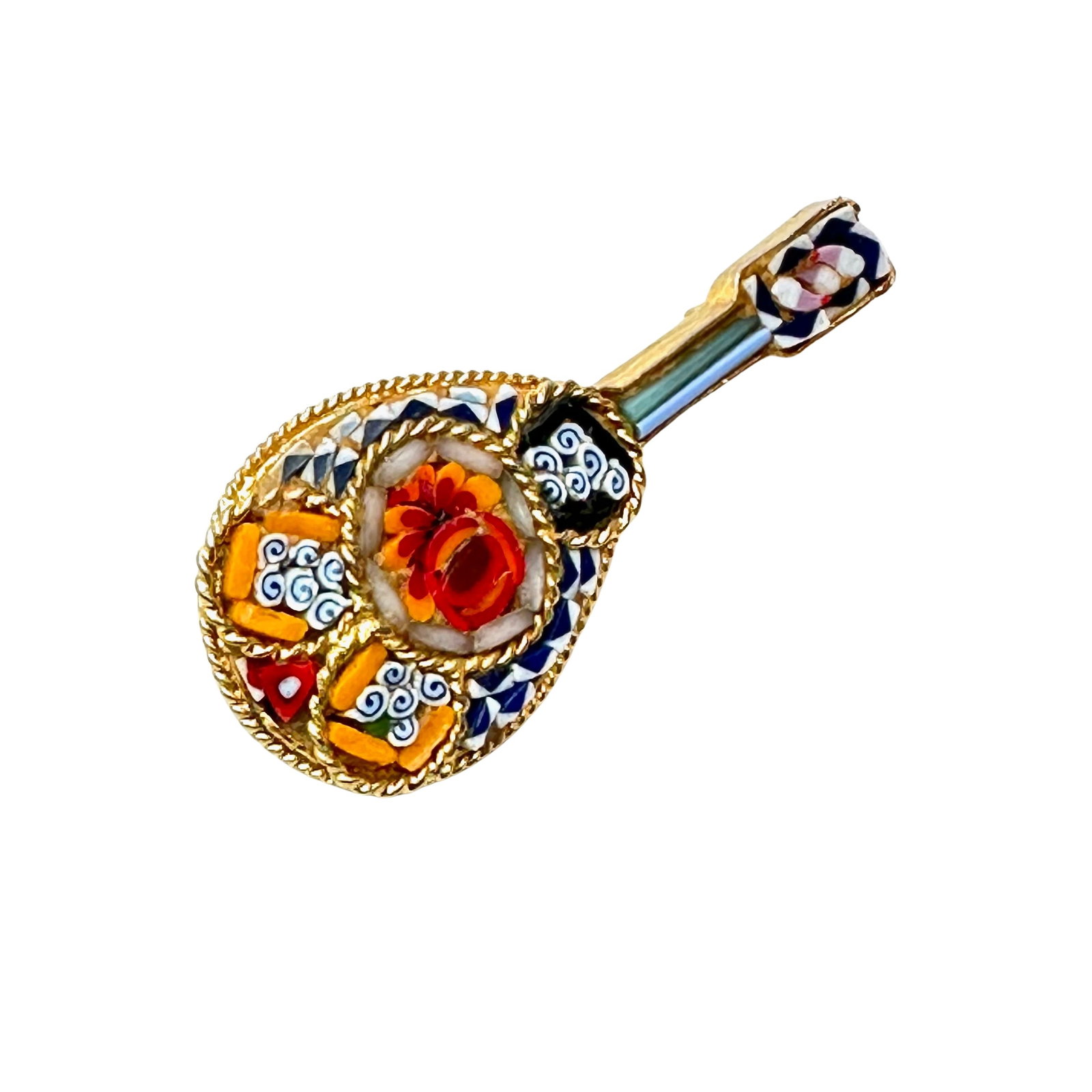 Vintage Italian Micro Mosaic Multicolor Mandolin Gold Tone Brooch Pin 1.5 Inch: Vintage Italian Micro Mosaic Multicolor Mandolin Gold Tone Brooch Pin 1.5 Inch