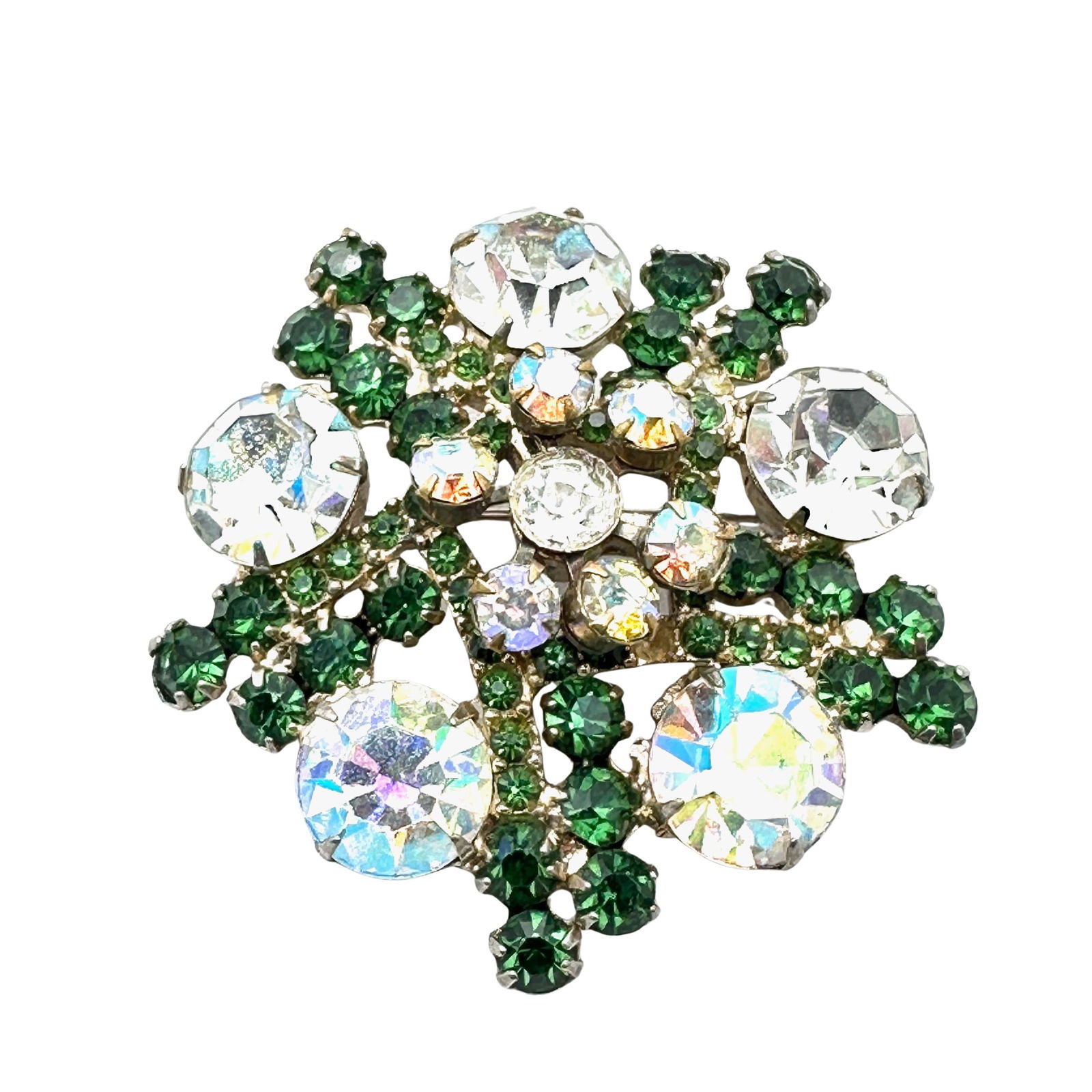 Vintage Juliana Green & Clear Glass Rhinestone Gold Tone Brooch Pin 2 Inch (1 of 2)