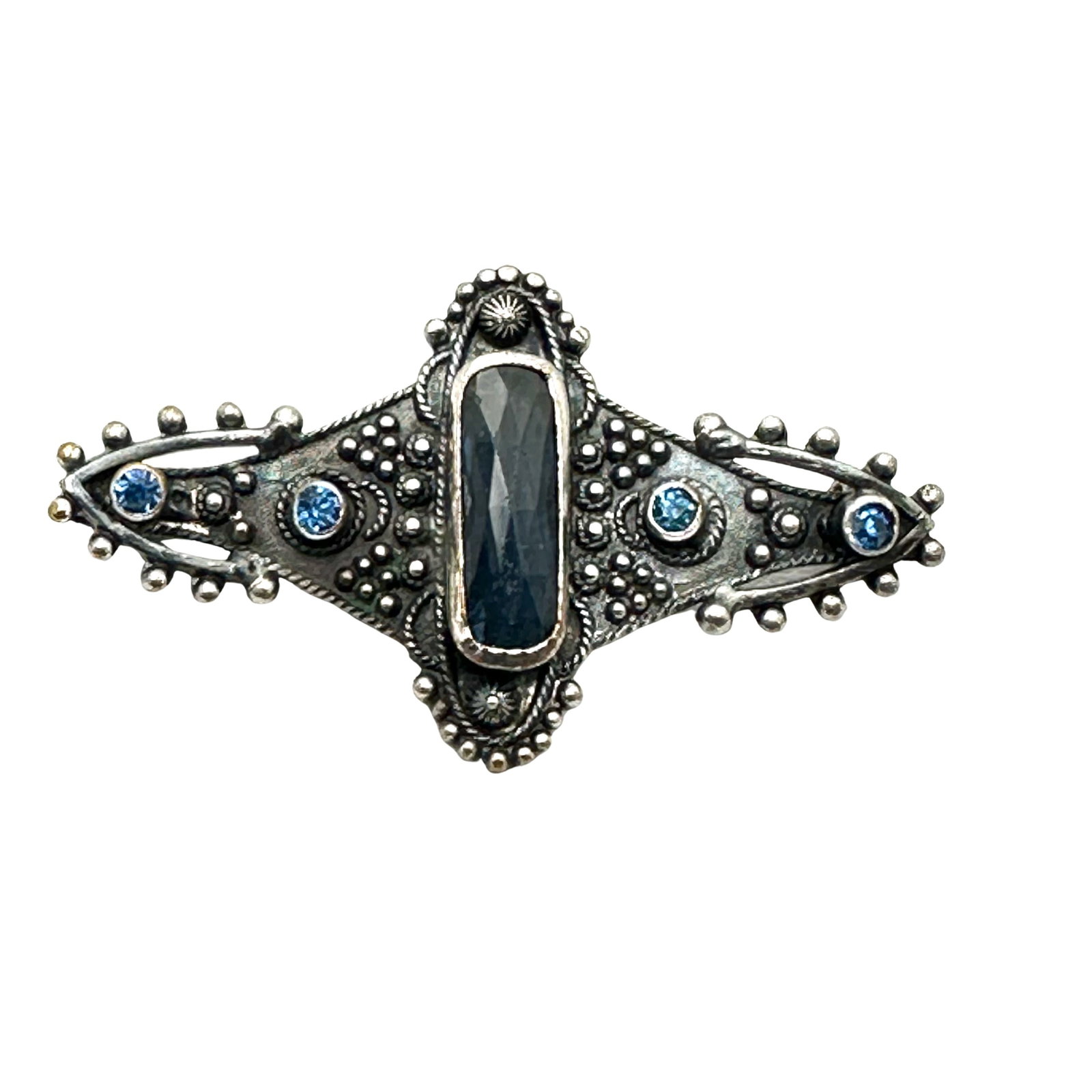 Antique Vintage Blue Czech Glass Silver Tone Brooch Pin 1.5 Inch: Antique Vintage Blue Czech Glass Silver Tone Brooch Pin 1.5 Inch