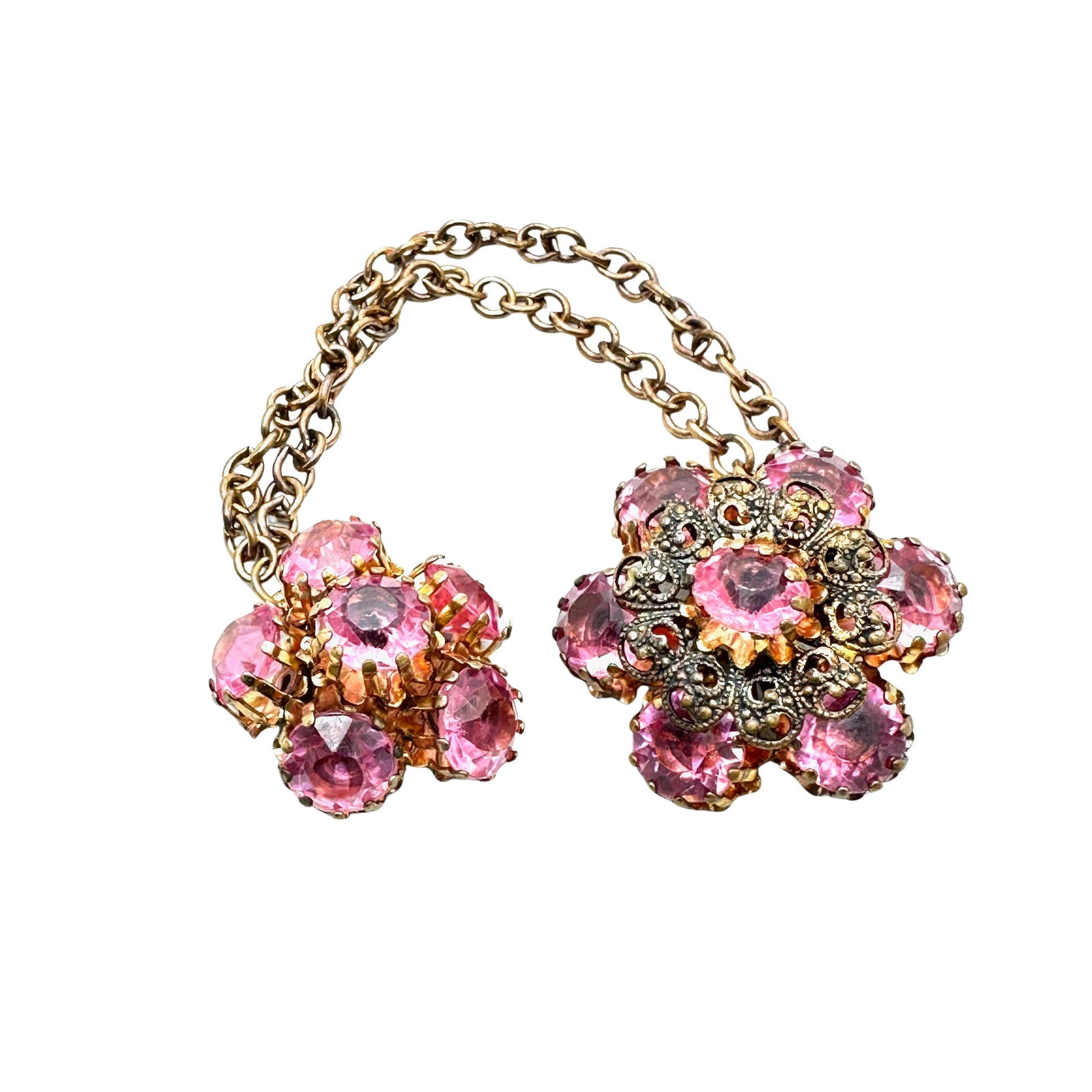 Vintage Pink Rhinestone Chatelaine Style Brooches Pins Gold Tone (1 of 2)