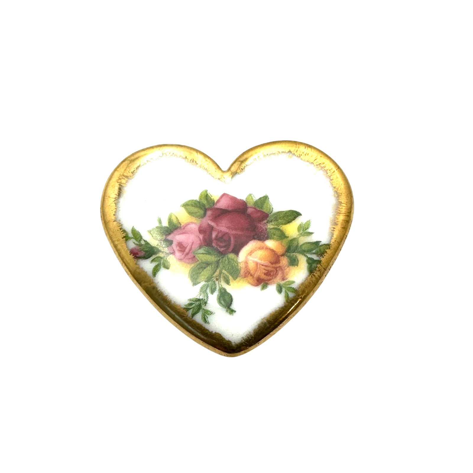 Vintage Royal Albert Porcelain Heart Brooch Pin with Rose Floral Design 1.5 Inch: Vintage Royal Albert Porcelain Heart Brooch Pin with Rose Floral Design 1.5 Inch