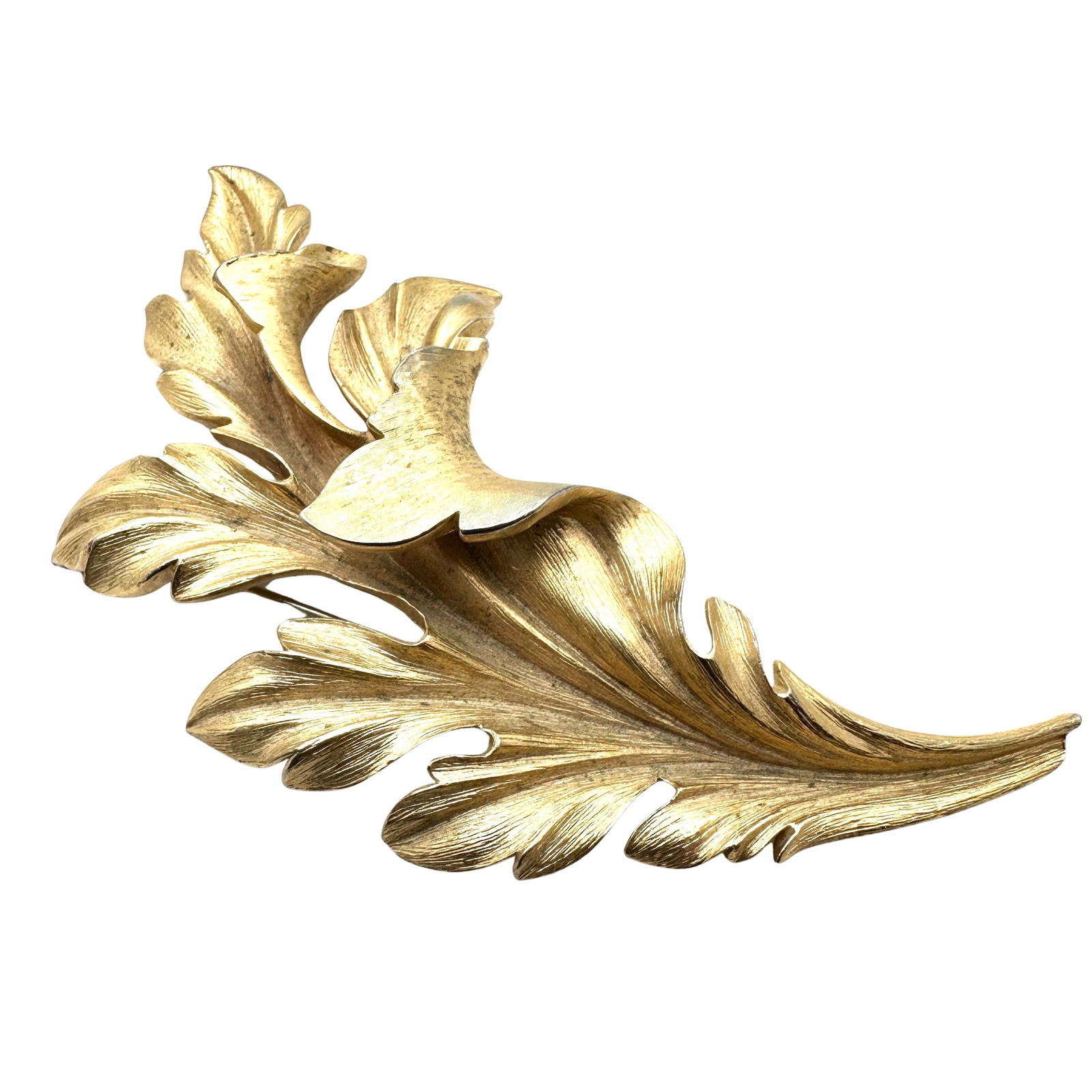 Vintage Large 4 Inch Trifari Gold Tone Leaf Brooch Pin (1 of 2)