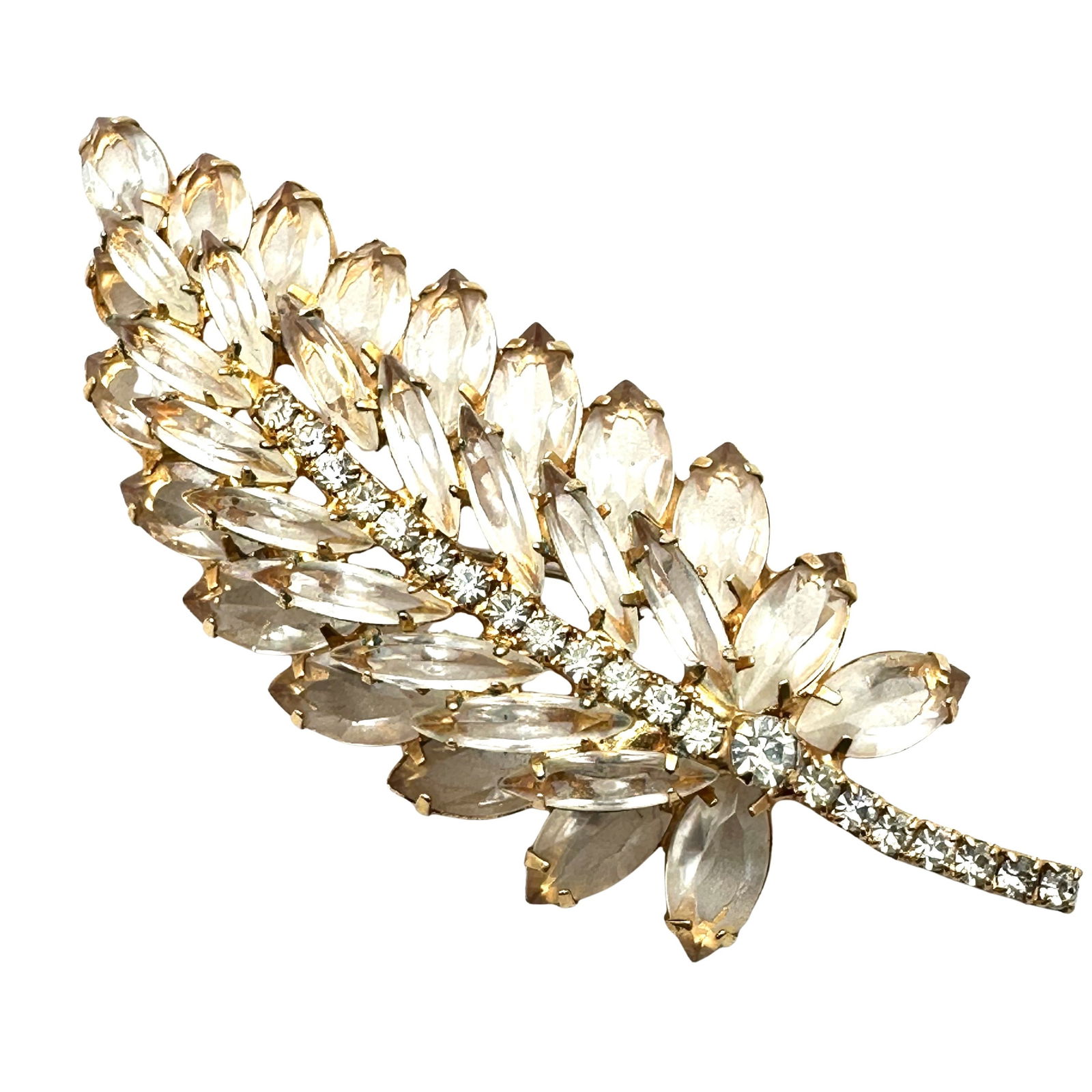 Vintage Juliana Clear Glass Rhinestone Gold Tone Large Brooch 4 Inch Length (1 of 2)