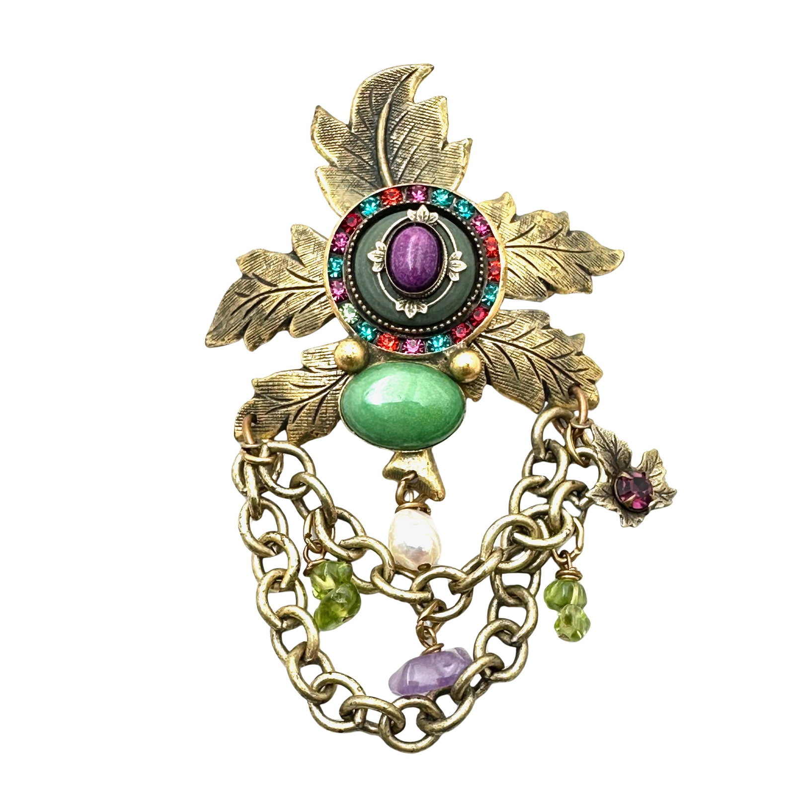 Vintage Mary DeMarco Rhinestone Antiqued Gold Tone Brooch Pin 3 Inch: Vintage Mary DeMarco Rhinestone Antiqued Gold Tone Brooch Pin 3 Inch
