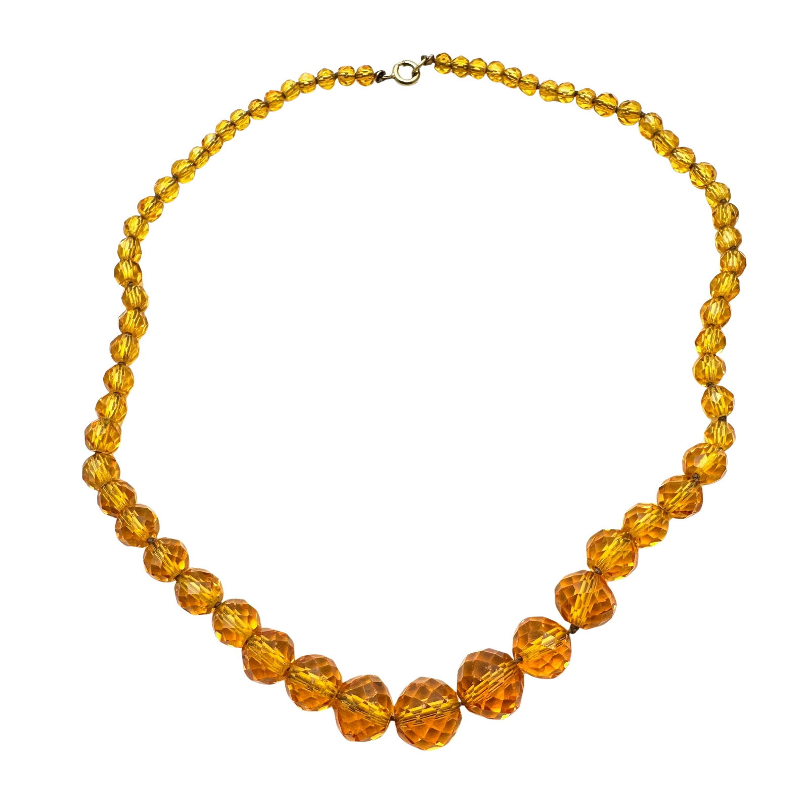 Antique Vintage Amber Colored Faceted Glass Bead Necklace 17 Inch Length: Antique Vintage Amber Colored Faceted Glass Bead Necklace 17 Inch Length