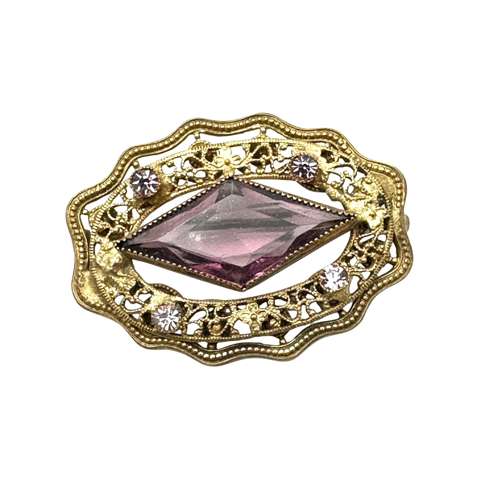 Antique Vintage Purple Czech Glass Antiqued Gold Tone Brooch Pin 1.75 Inch: Antique Vintage Purple Czech Glass Antiqued Gold Tone Brooch Pin 1.75 Inch