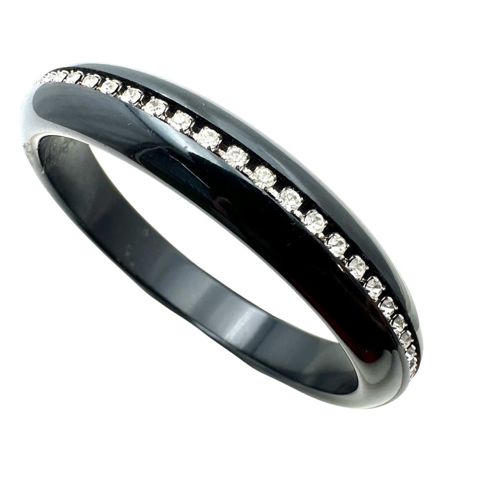 Vintage Clear Rhinestone Black Lucite Bangle Bracelet 7.5 Inch (1 of 2)