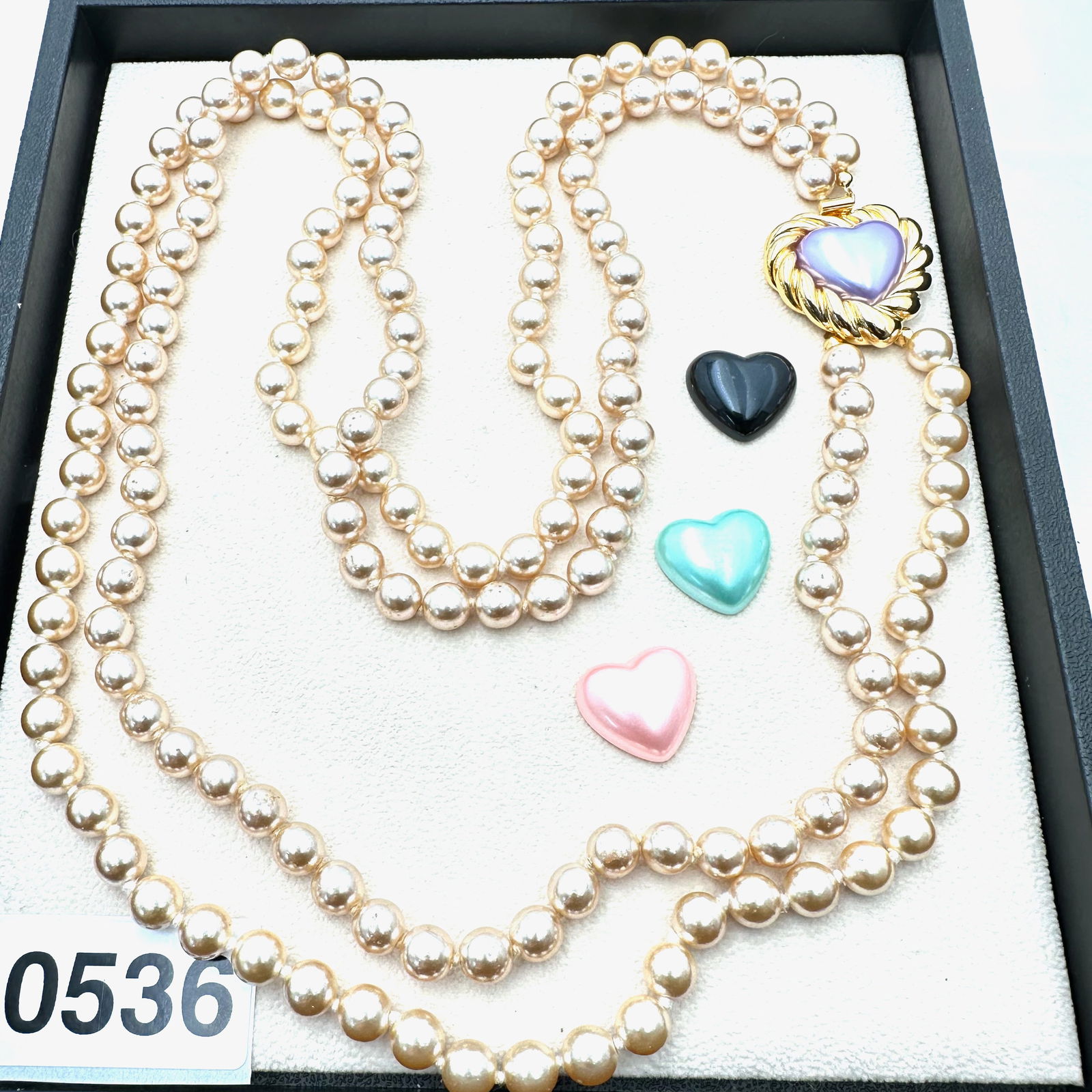 Vintage Joan Rivers Interchangeable Heart Glass Faux Pearl Necklace 24 Inch (1 of 2)
