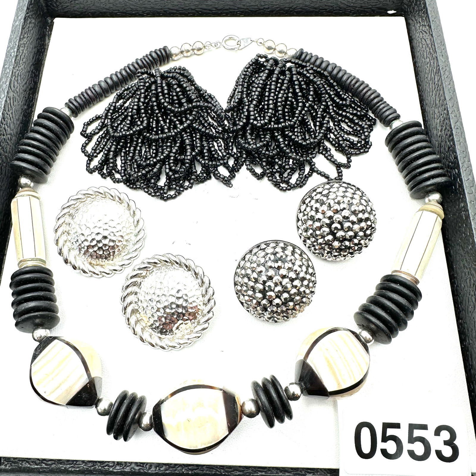 Vintage Jewelry Group Lot Crystal Earrings Glass Bead Earrings Mother of Pearl Black Statement (1 of 2)