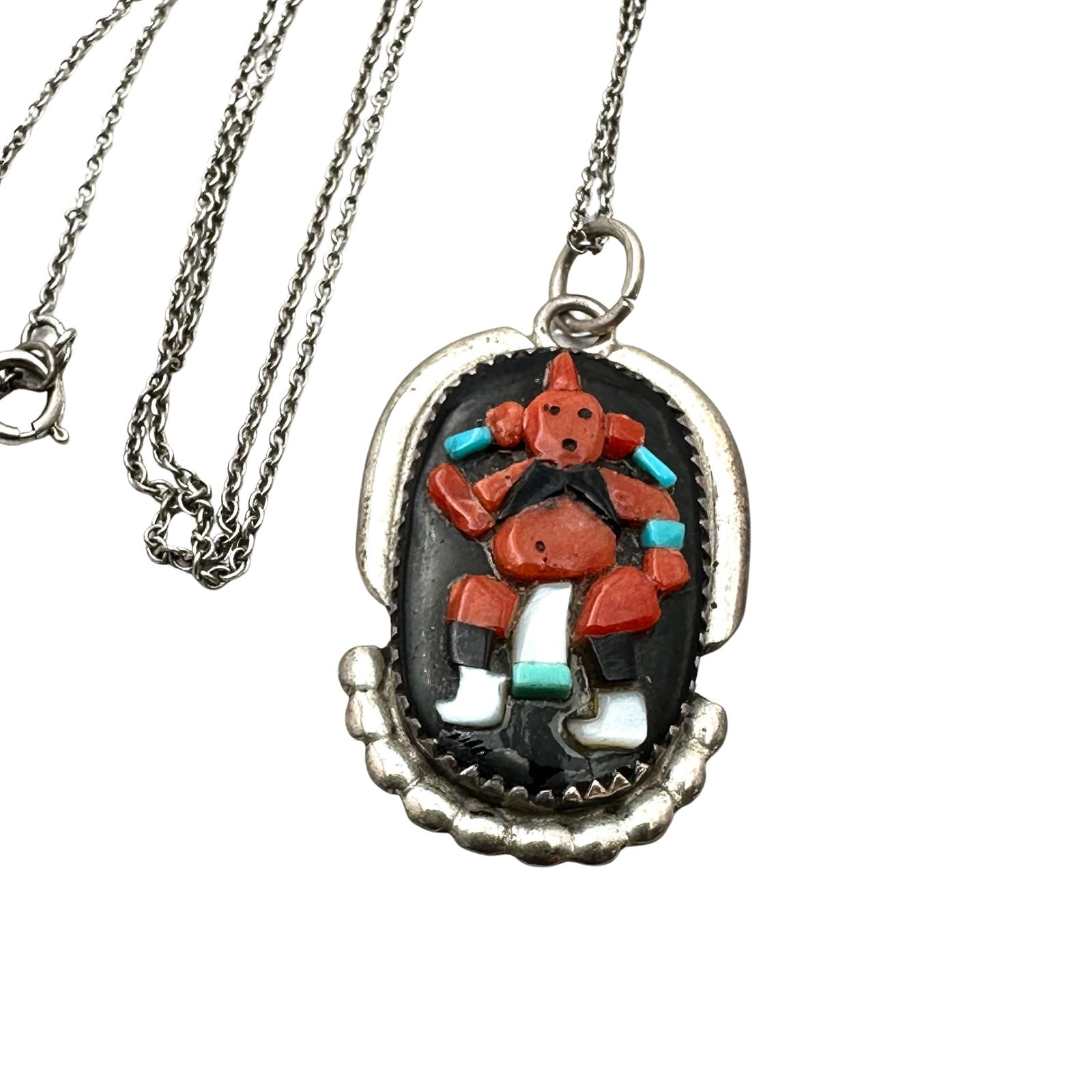 Vintage American Southwest A R P Zuni NM Inlay Gemstone Dancer Sterling Silver Pendant Necklace 18 (1 of 2)