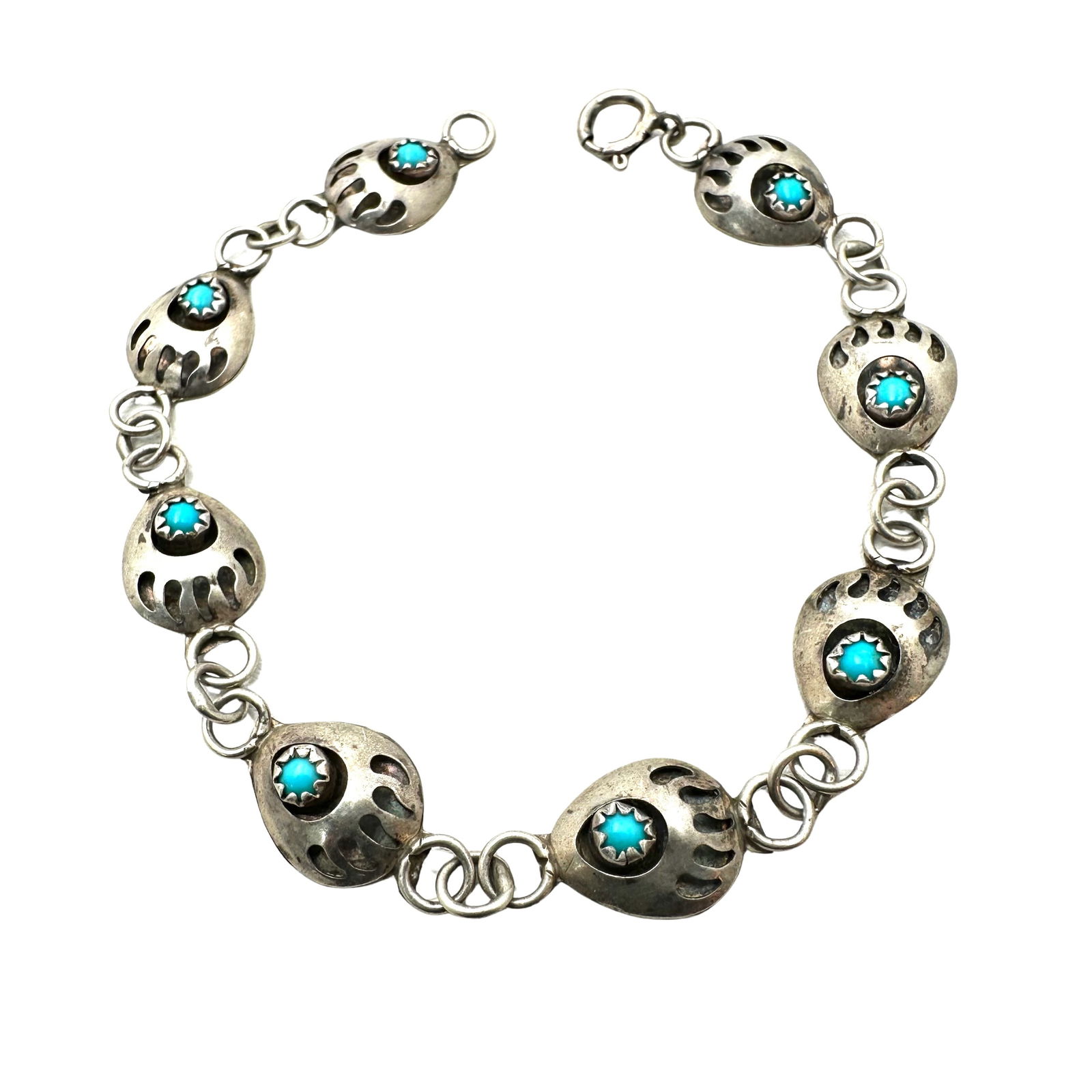 Vintage Native American Turquoise Bear Claw Design Sterling Silver Bracelet 7.5 Inch 5.8 Grams: Vintage Native American Turquoise Bear Claw Design Sterling Silver Bracelet 7.5 Inch 5.8 Grams