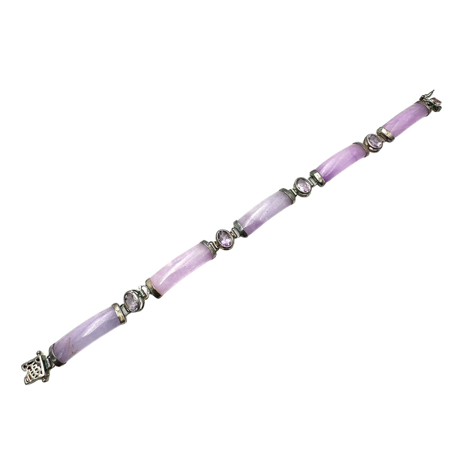Amethyst Purple Jade Sterling Silver Bracelet 7.5 Inch 12.9 Grams (1 of 2)