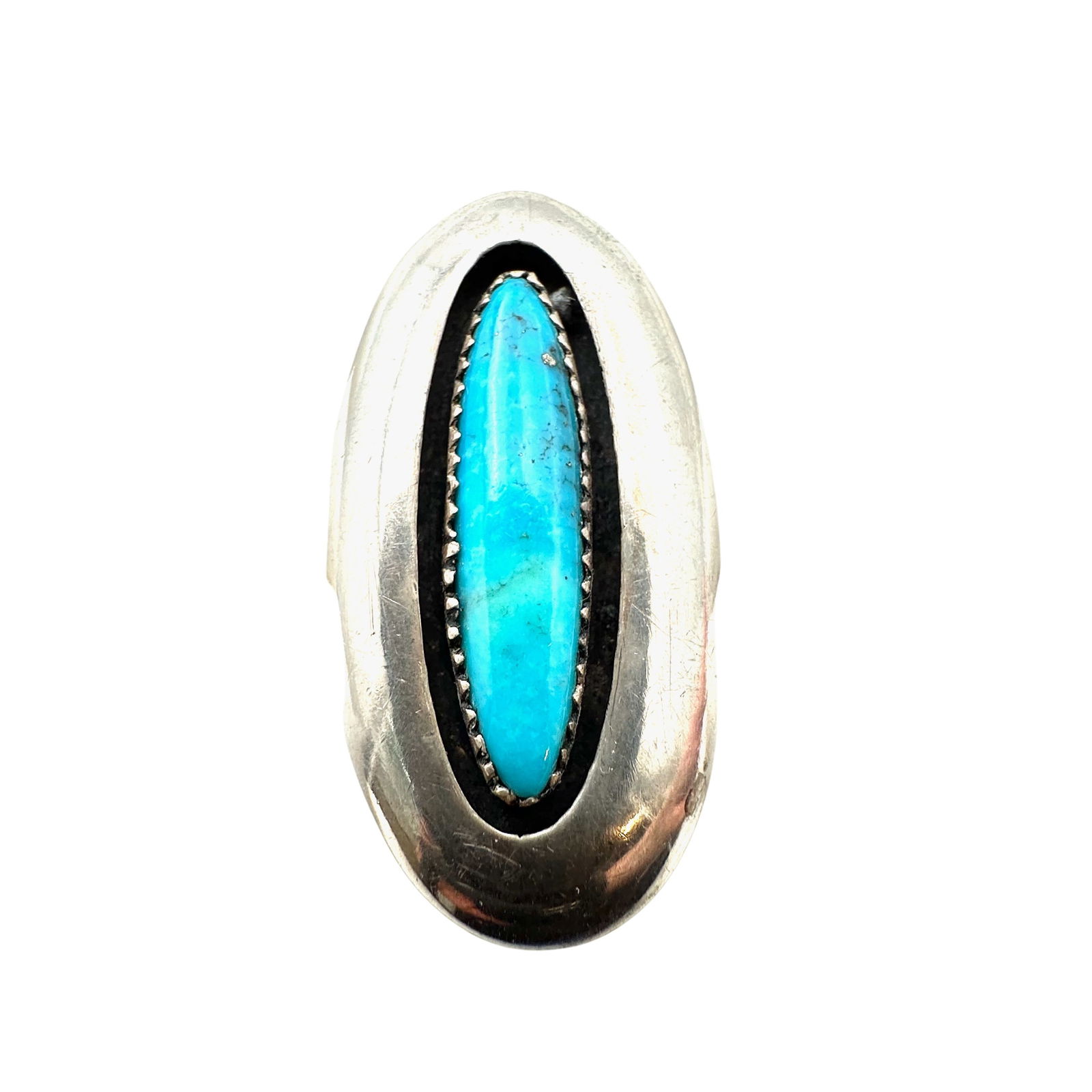 Vintage Native American Turquoise Shadow Box Design Sterling Silver Ring Size 8 Weight 8 Grams (1 of 2)
