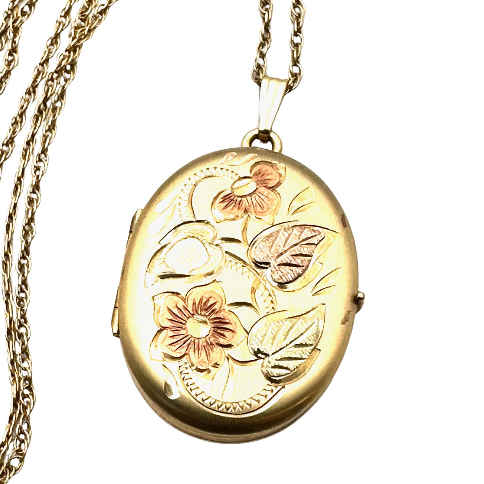 Vintage 14K Gold Filled Tri Color Gold Oval 4 Picture Locket Pendant Necklace 18 Inch Chain: Vintage 14K Gold Filled Tri Color Gold Oval 4 Picture Locket Pendant Necklace 18 Inch Chain