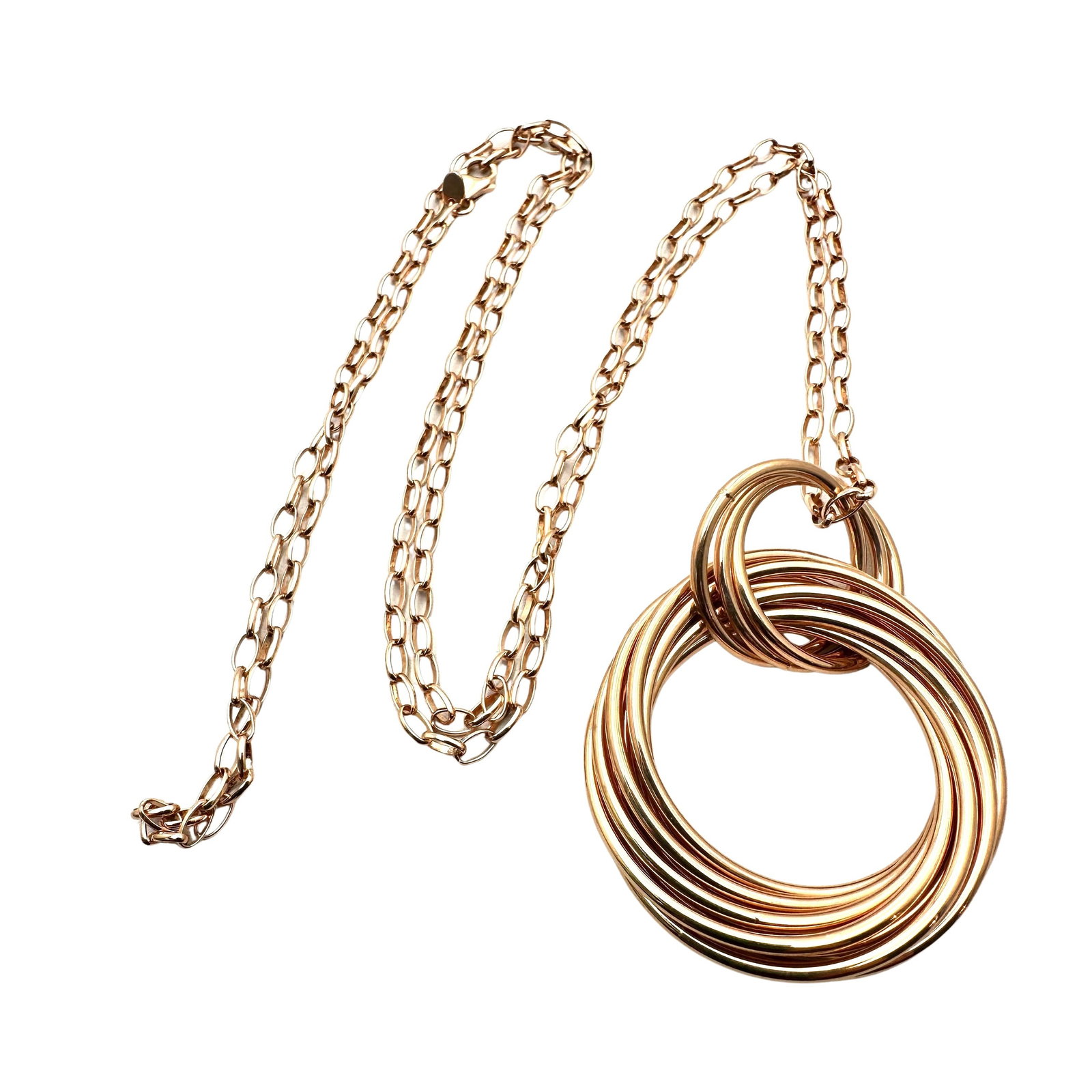 Milor Italy Rose Gold Bronze Circles Pendant Necklace 28 Inch Chain Pristine Condition: Milor Italy Rose Gold Bronze Circles Pendant Necklace 28 Inch Chain Pristine Condition