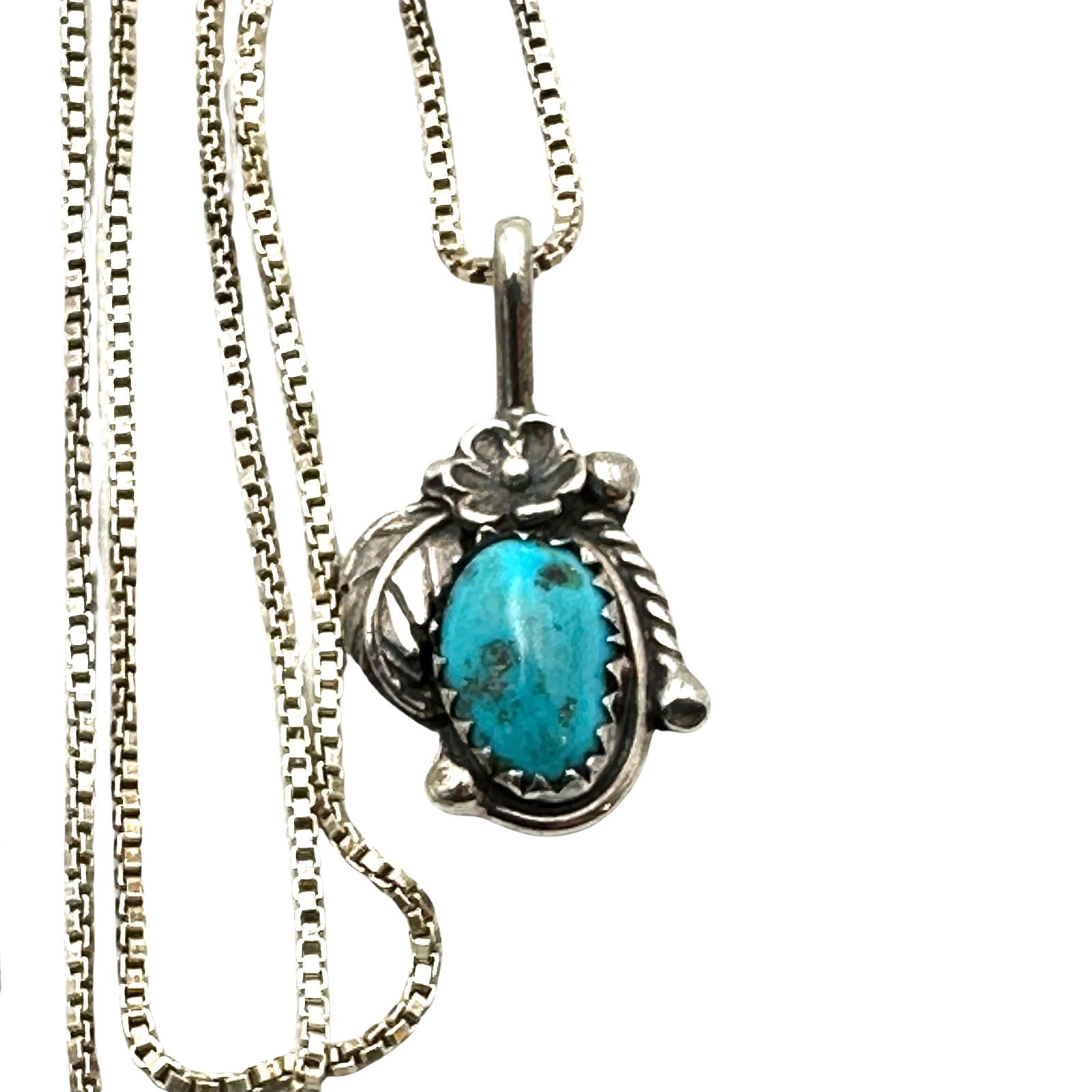 American Southwest Turquoise Sterling Silver Pendant 17 Inch Chain 3/4 Inch Pendant (1 of 2)