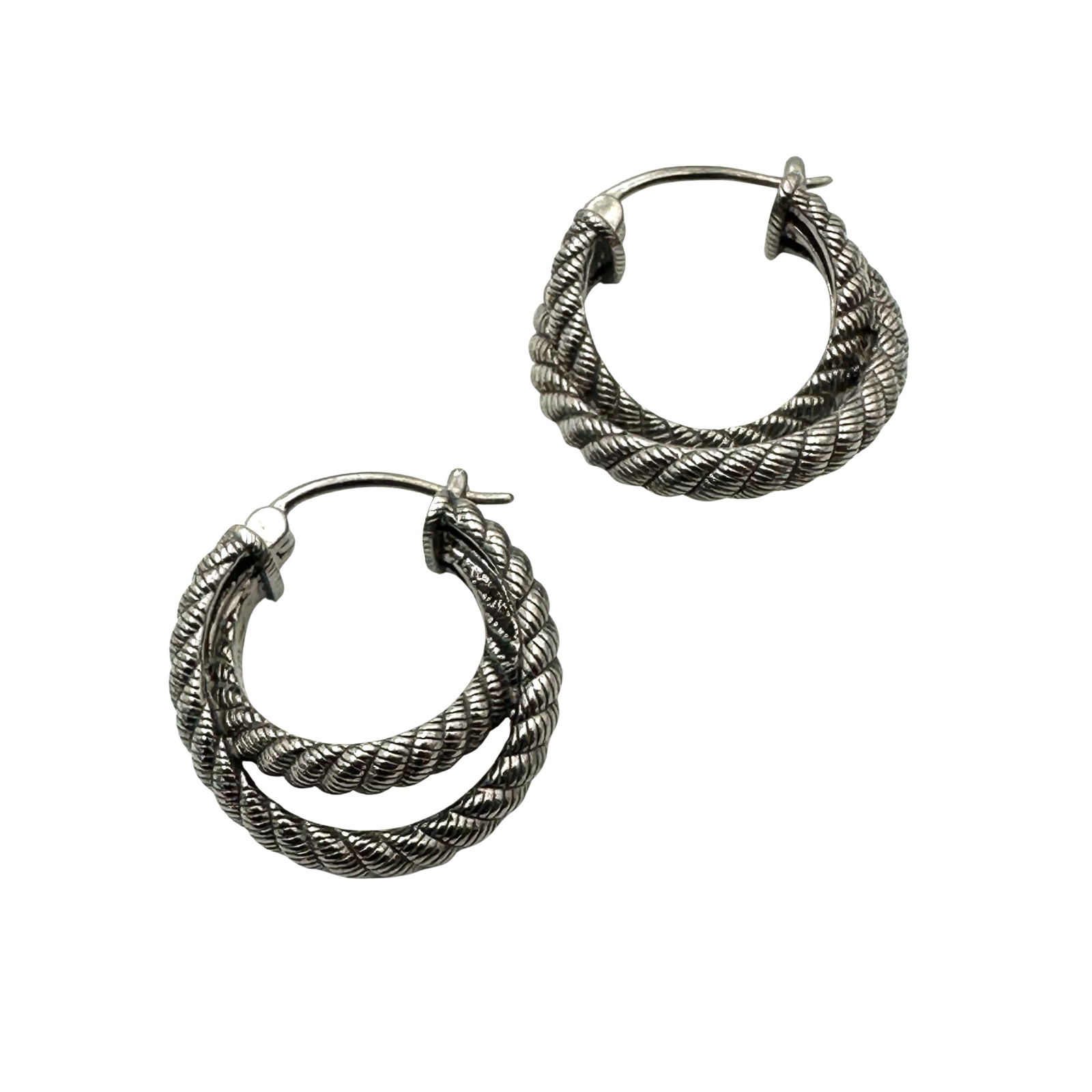 Judith Ripka Dark Silver Gun Metal Twisted Hoop Pierced Earrings 3/4 Inch: Judith Ripka Dark Silver Gun Metal Twisted Hoop Pierced Earrings 3/4 Inch