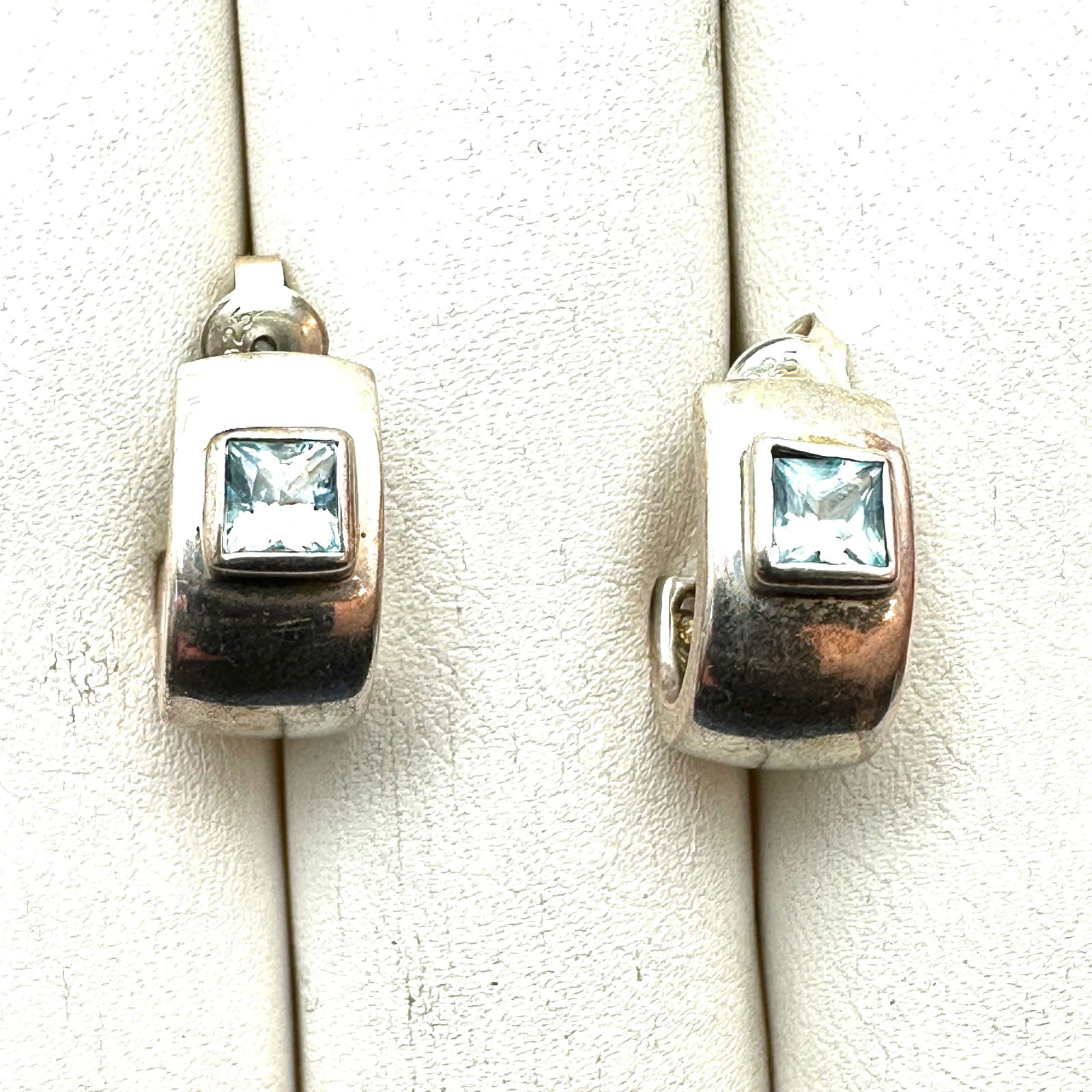 Joseph Esposito Blue Topaz Sterling Silver Half Hoop Pierced Earrings: Joseph Esposito Blue Topaz Sterling Silver Half Hoop Pierced Earrings