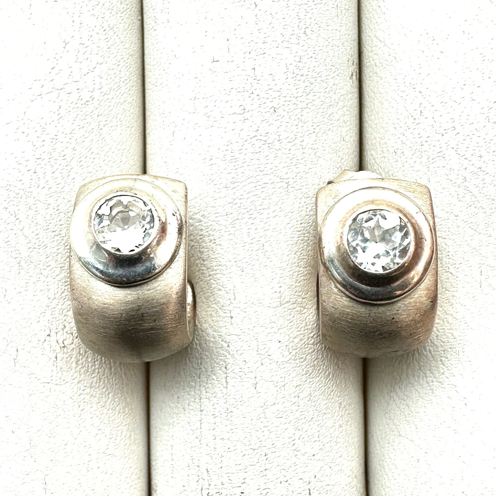 Joseph Esposito Clear Crystal Sterling Silver Half Hoop Pierced Earrings: Joseph Esposito Clear Crystal Sterling Silver Half Hoop Pierced Earrings