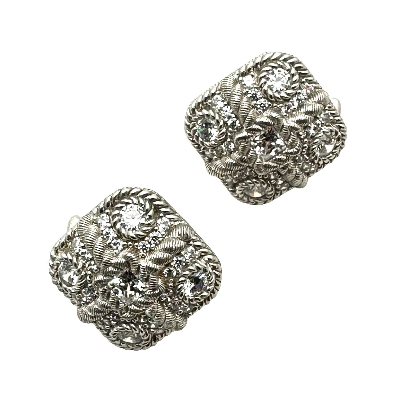 Judith Ripka Clear Crystal Sterling Silver Lever Back Pierced Earrings 3/4 Inch (1 of 2)