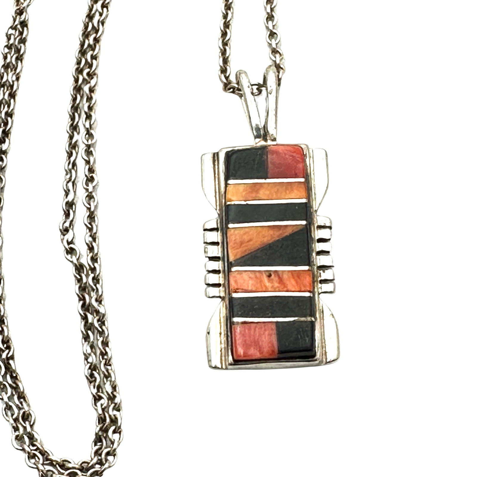 Native American Sponge Coral Black Onyx Sterling Silver Pendant Necklace 16 Inch Chain Hallmarked (1 of 2)