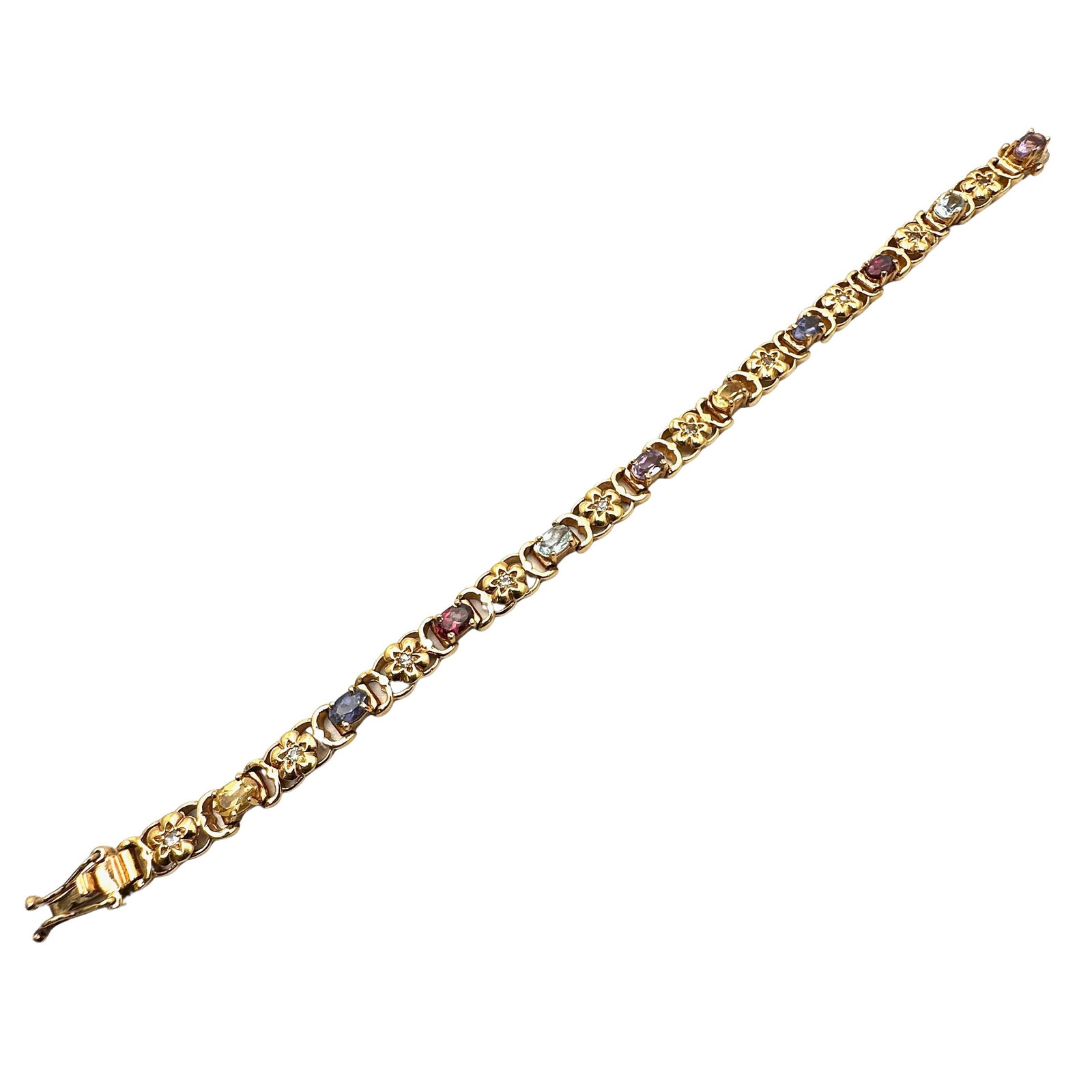 Multi Gemstone Gold Over Sterling Silver Tennis Bracelet 7.5 Inch Weight 18 Grams Excellent: Multi Gemstone Gold Over Sterling Silver Tennis Bracelet 7.5 Inch Weight 18 Grams Excellent Condition