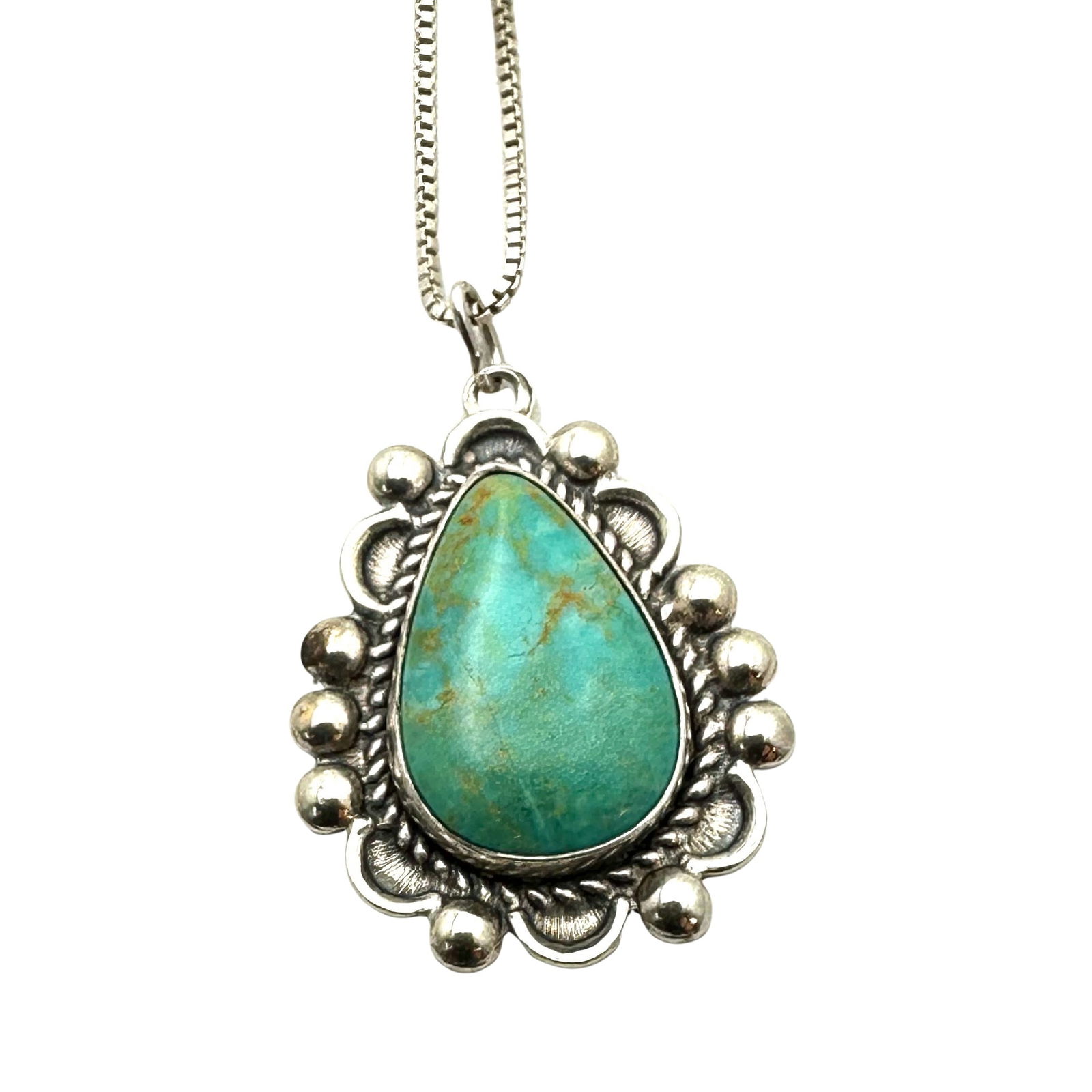 American Southwest Bell Trading Turquoise Sterling Silver Pendant 18 Inch Chain 1 Inch Pendant (1 of 2)