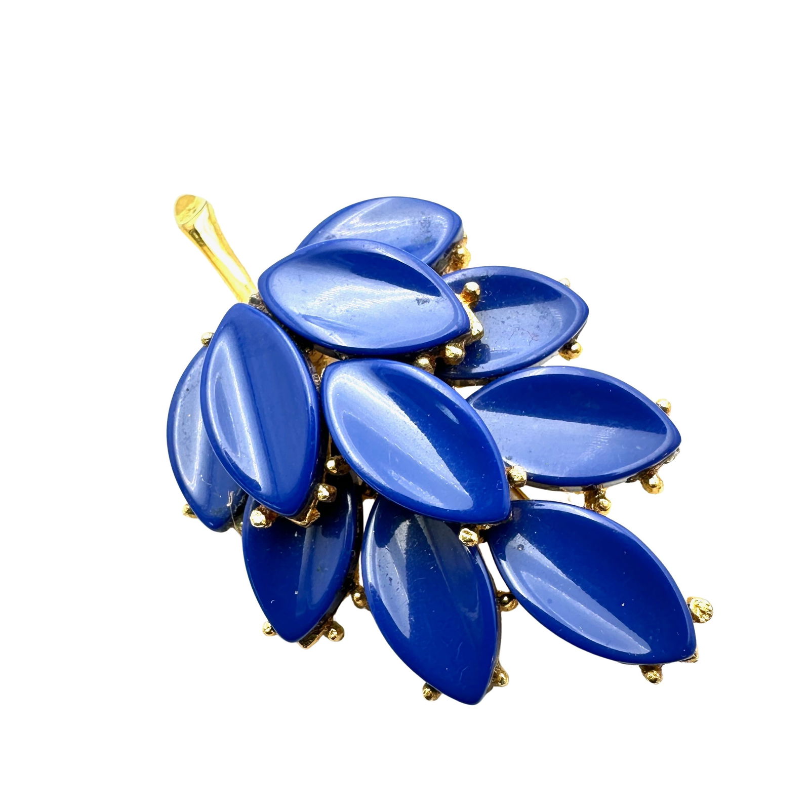 Vintage Blue Thermoset Lucite Gold Tone Leaf Brooch Pin 2.5 Inch (1 of 2)